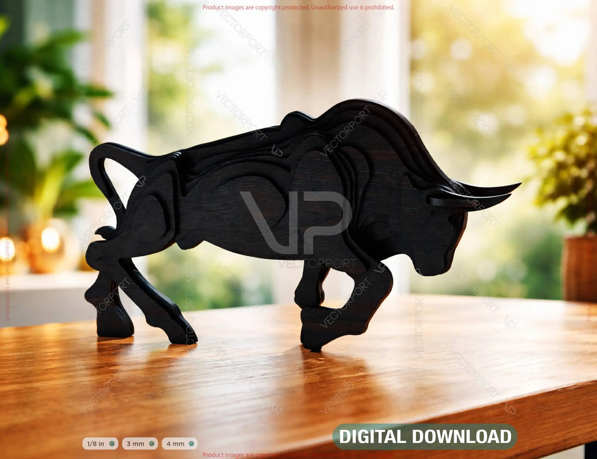 Bull Sculpture | Modern Wood Bull Decor | Laser Cut Bull Figurine | Taurus Gift | Office & Home Decor Digital Download |#U687|
