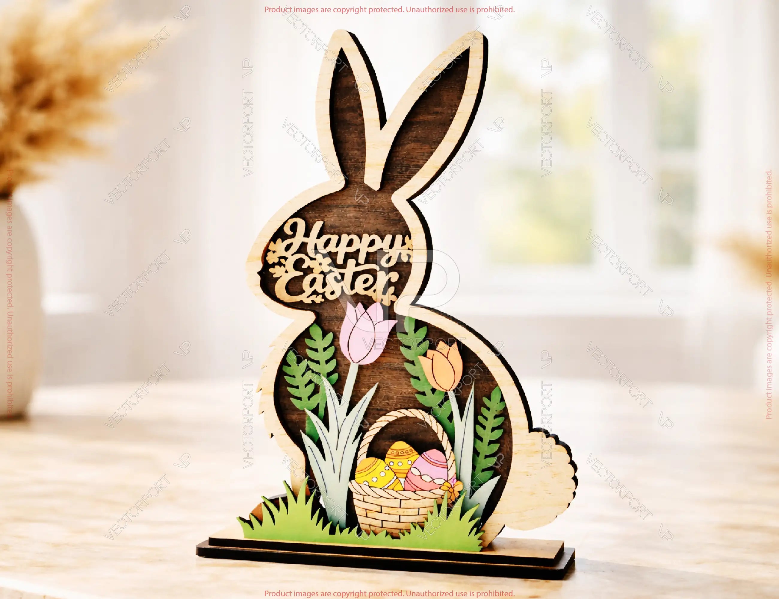 Wooden Easter Bunny Decor SVG | Layered Bunny Shadow Box | Happy Easter Laser Cut Design | Spring Bunny Ornament Digital Download |#U688|