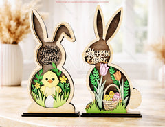 Wooden Easter Bunny Decor SVG | Layered Bunny Shadow Box | Happy Easter Laser Cut Design | Spring Bunny Ornament Digital Download |#U688|