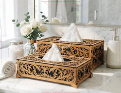 Elegant Laser Cut Wooden Tissue Box Cover | Wooden Napkin Box Sleeve | Napkin Dispenser | Digital Download |#U689|
