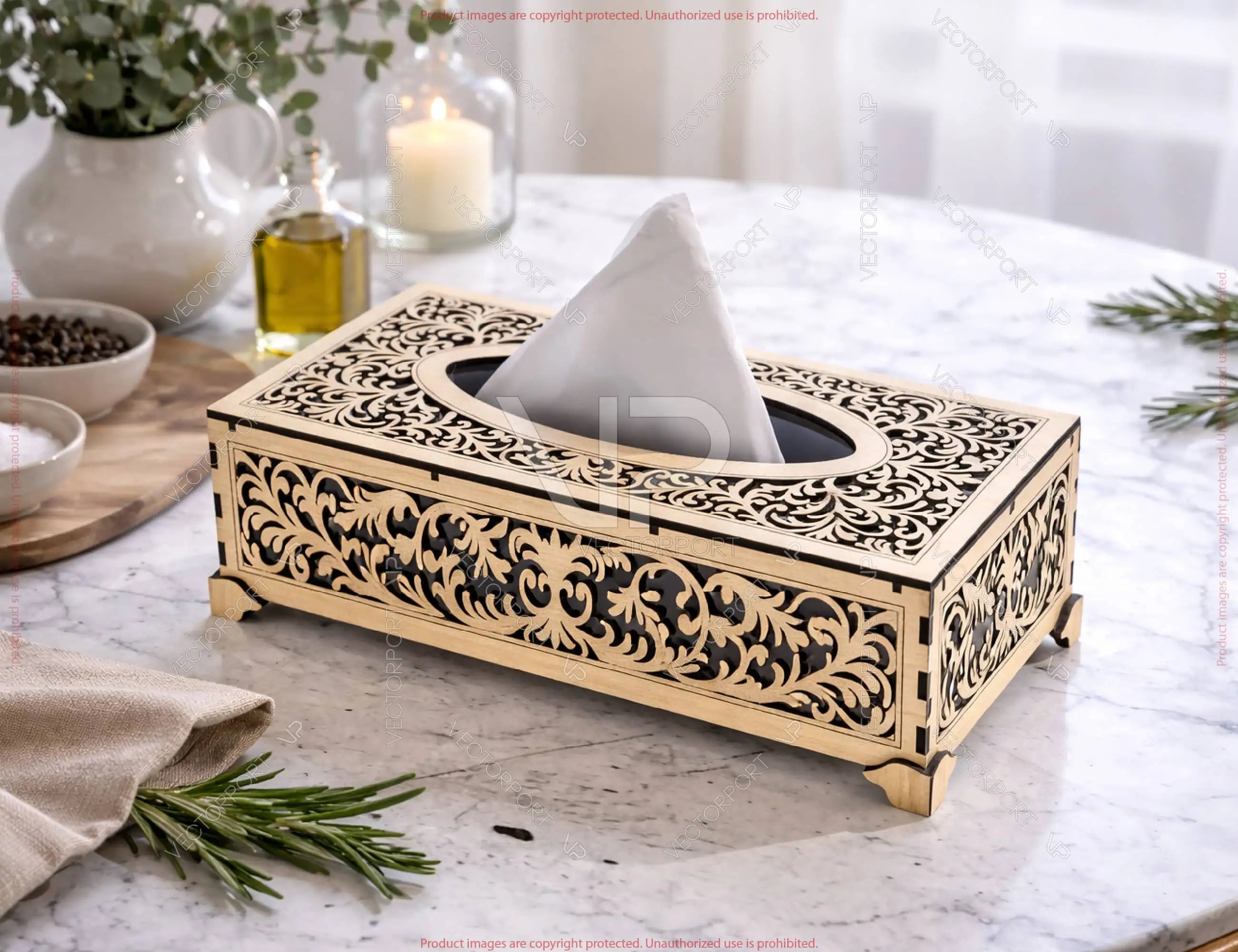 Elegant Laser Cut Wooden Tissue Box Cover | Wooden Napkin Box Sleeve | Napkin Dispenser | Digital Download |#U689|