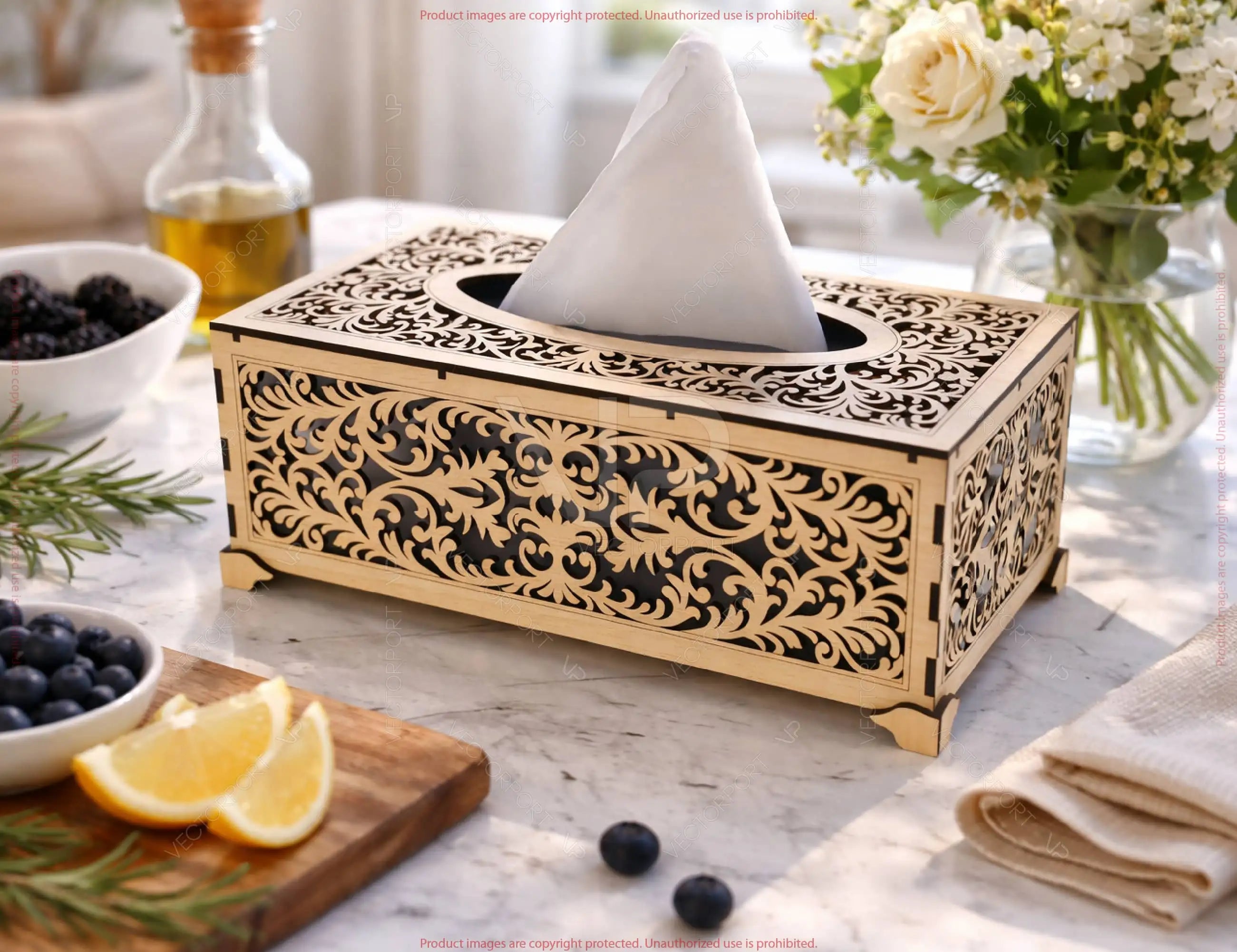 Elegant Laser Cut Wooden Tissue Box Cover | Wooden Napkin Box Sleeve | Napkin Dispenser | Digital Download |#U689|