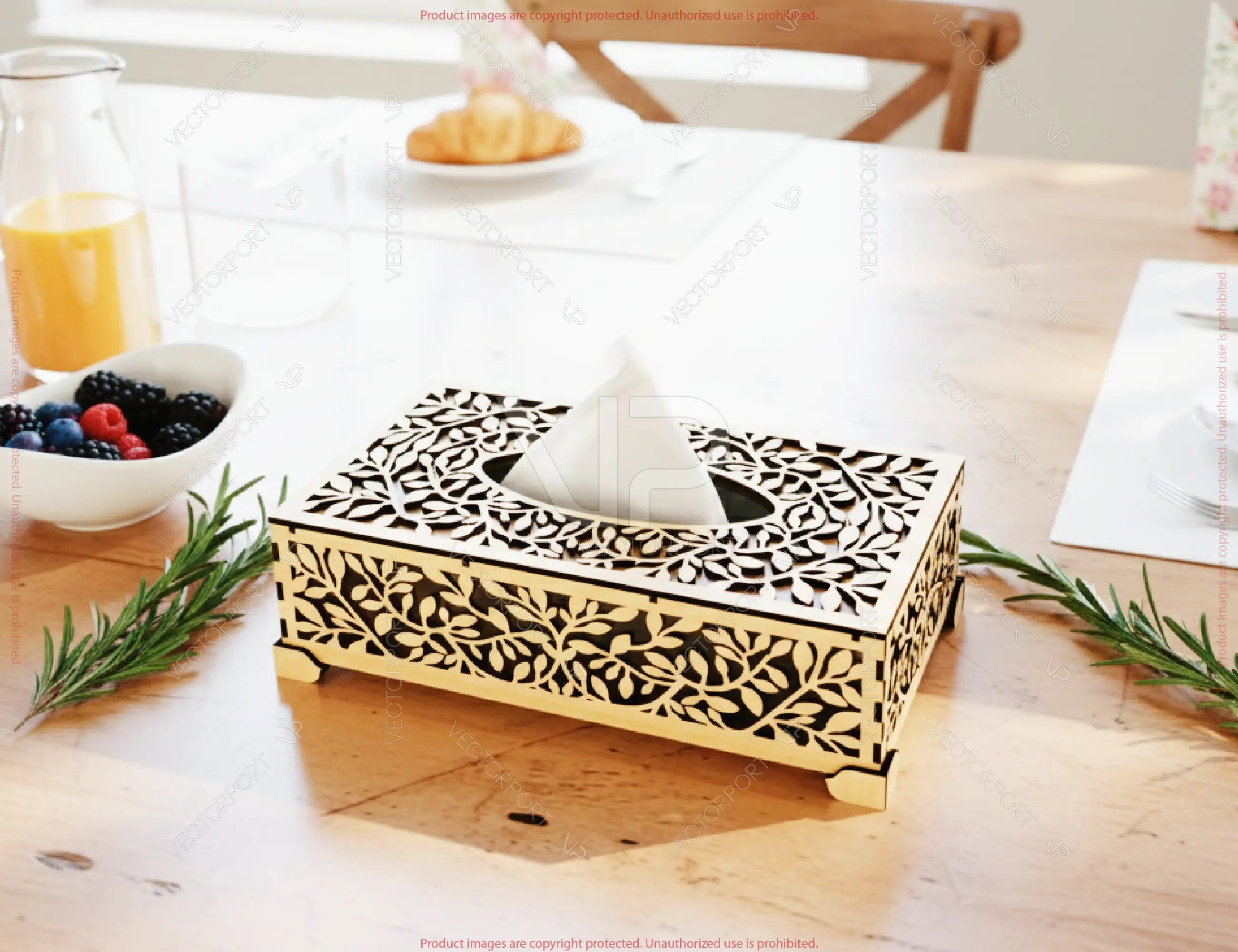 Laser Cut Wooden Tissue Box with Leaf Pattern | Decorative Wooden Tissue Holder | Napkin Dispenser | Digital Download |#U690|