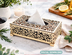 Laser Cut Wooden Tissue Box with Leaf Pattern | Decorative Wooden Tissue Holder | Napkin Dispenser | Digital Download |#U690|