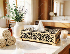Laser Cut Wooden Tissue Box with Leaf Pattern | Decorative Wooden Tissue Holder | Napkin Dispenser | Digital Download |#U690|