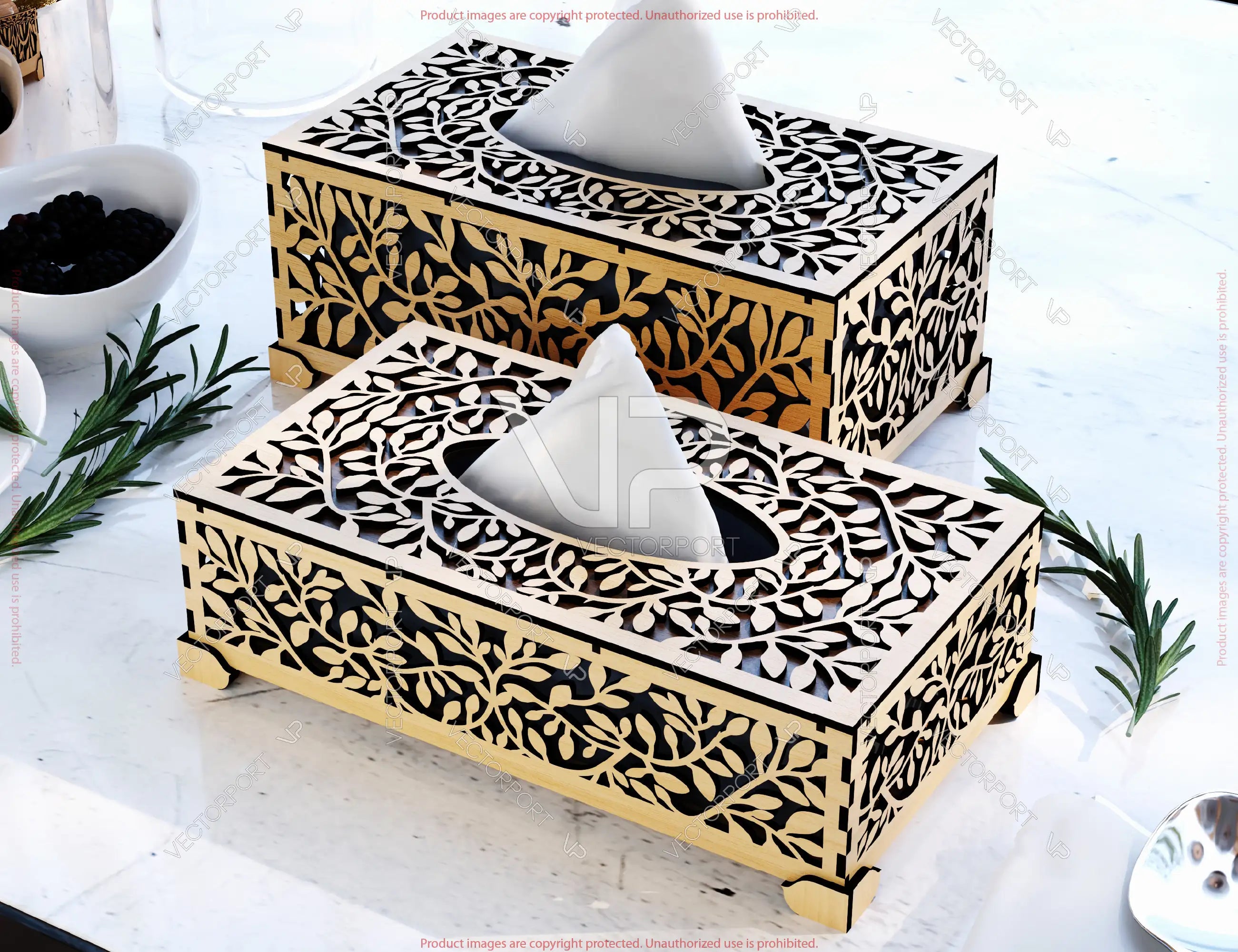 Laser Cut Wooden Tissue Box with Leaf Pattern | Decorative Wooden Tissue Holder | Napkin Dispenser | Digital Download |#U690|