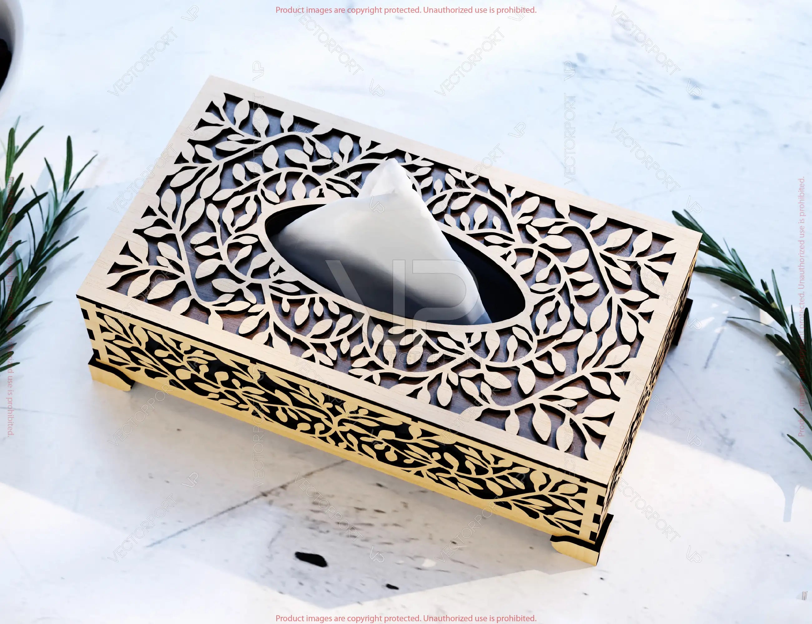 Laser Cut Wooden Tissue Box with Leaf Pattern | Decorative Wooden Tissue Holder | Napkin Dispenser | Digital Download |#U690|