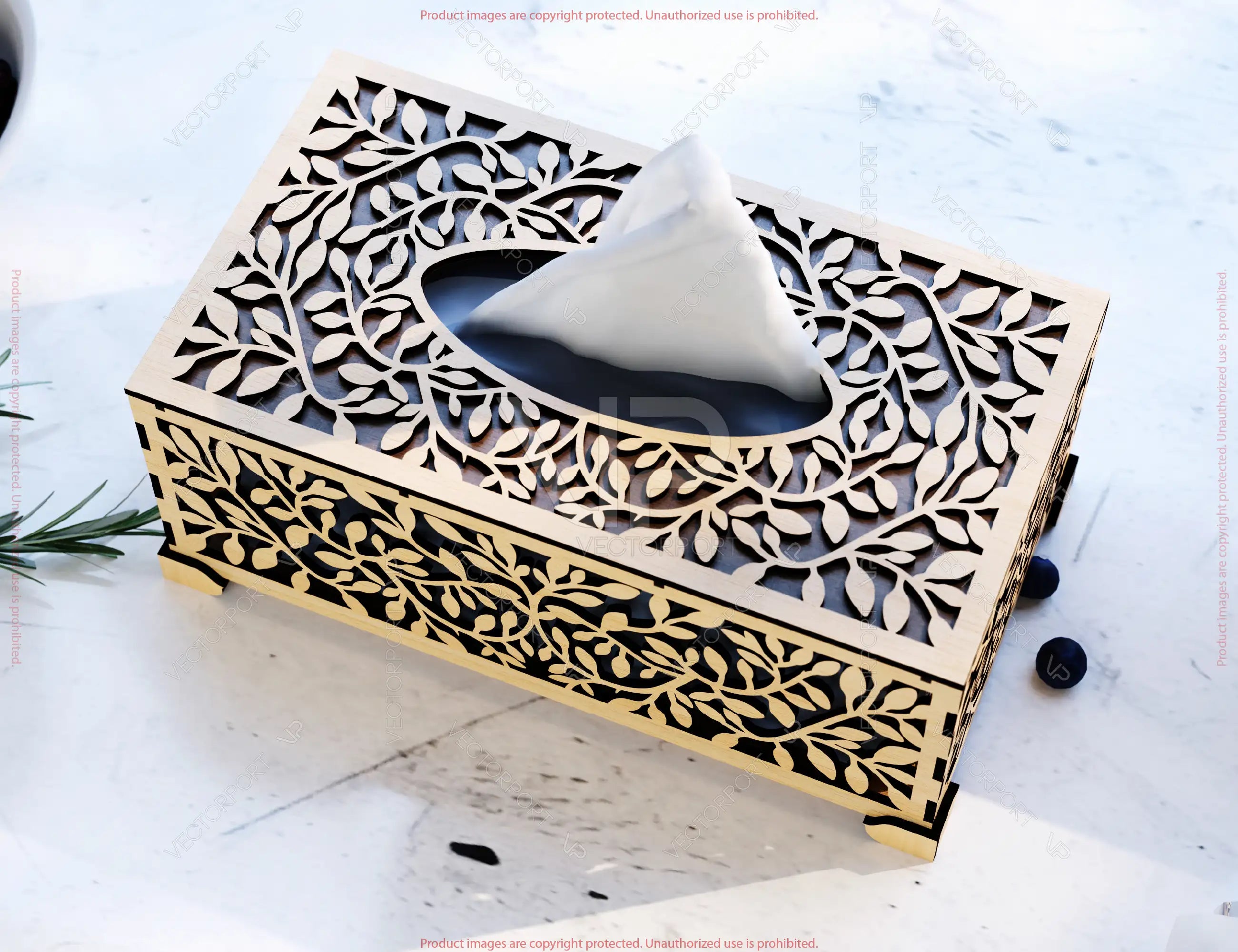 Laser Cut Wooden Tissue Box with Leaf Pattern | Decorative Wooden Tissue Holder | Napkin Dispenser | Digital Download |#U690|