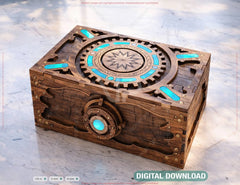 Fantasy Mechanical Wooden Puzzle Box SVG | Laser Cut Steampunk Box Design Decorative Gear Chest Digital Download |#U691|