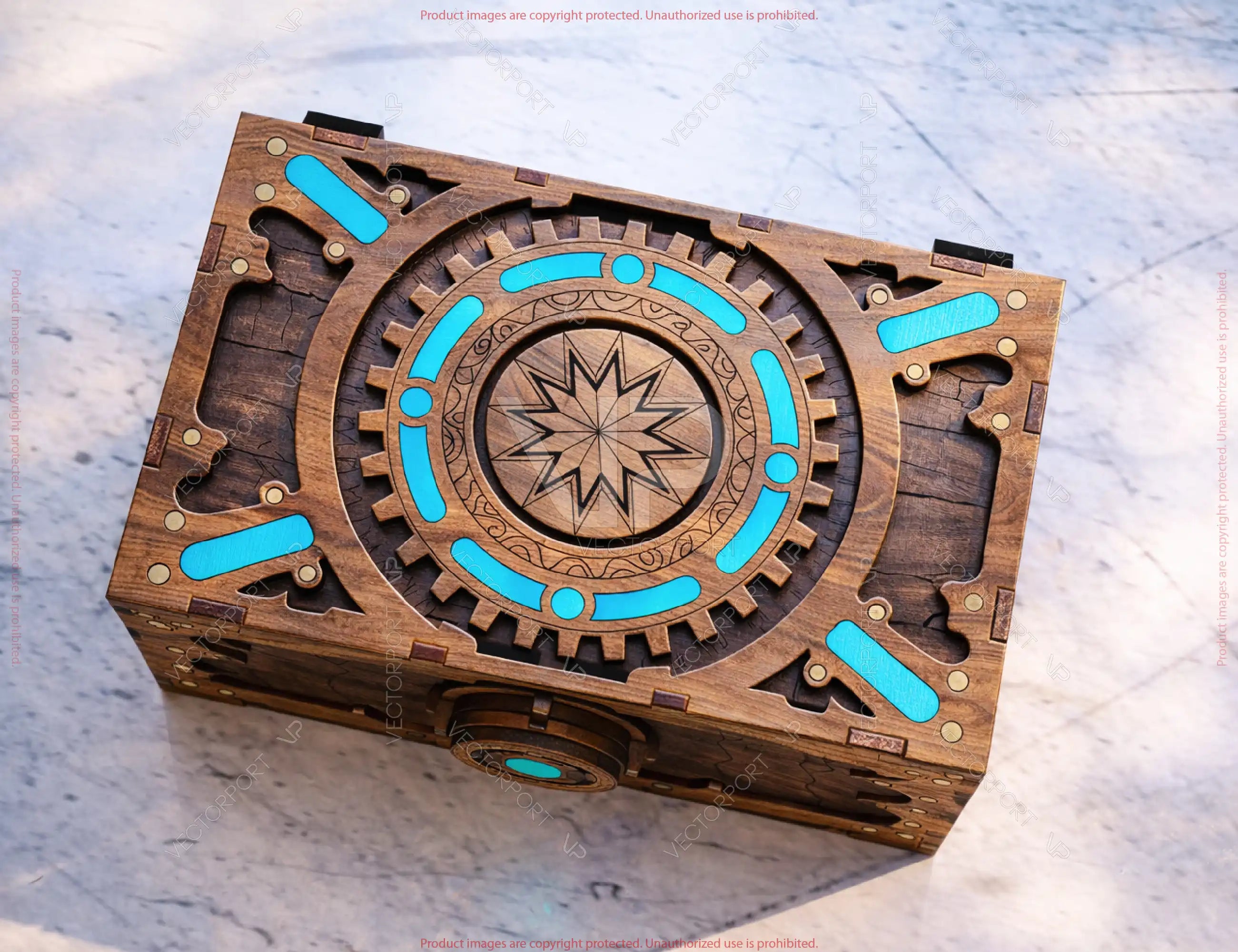 Fantasy Mechanical Wooden Puzzle Box SVG | Laser Cut Steampunk Box Design Decorative Gear Chest Digital Download |#U691|