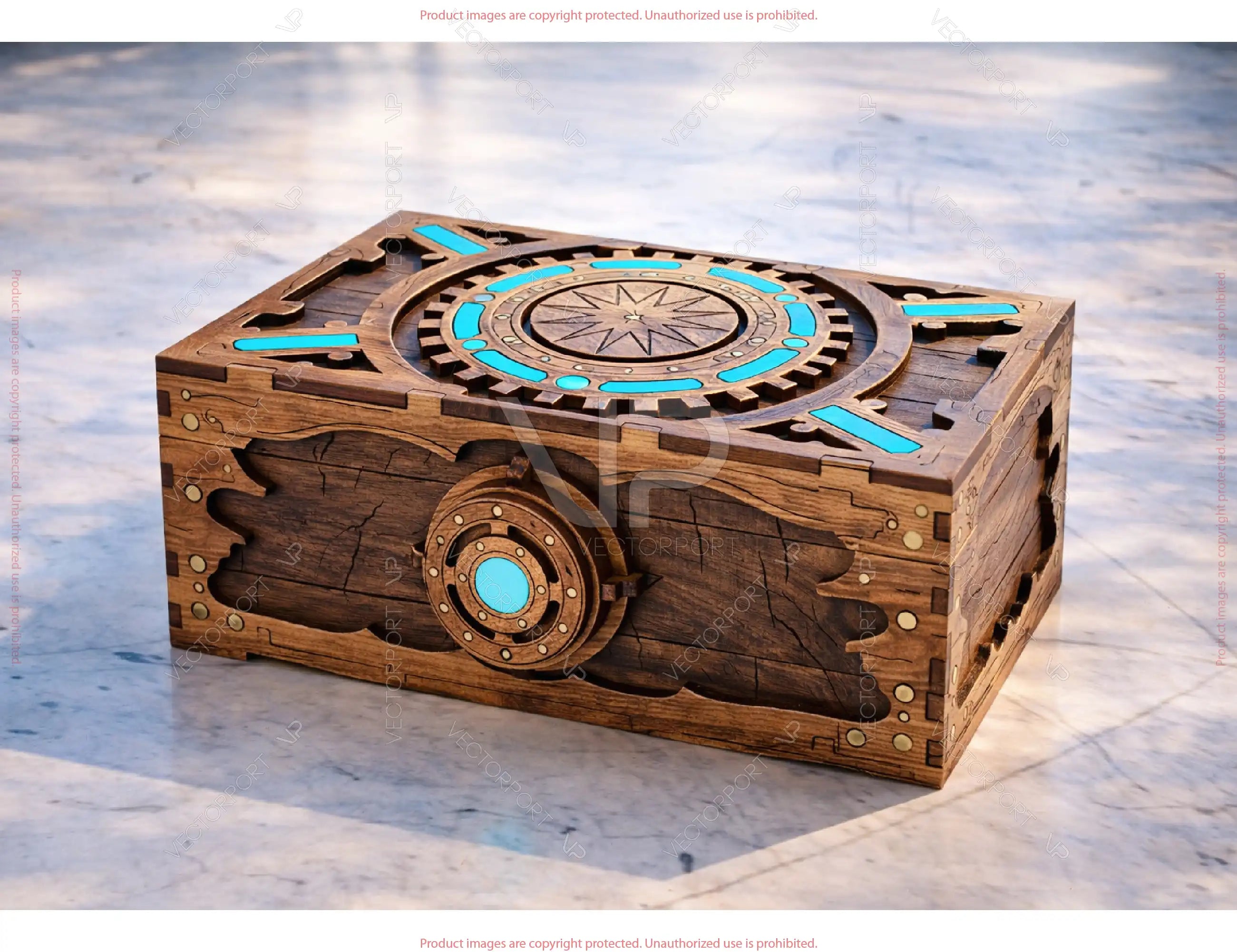 Fantasy Mechanical Wooden Puzzle Box SVG | Laser Cut Steampunk Box Design Decorative Gear Chest Digital Download |#U691|