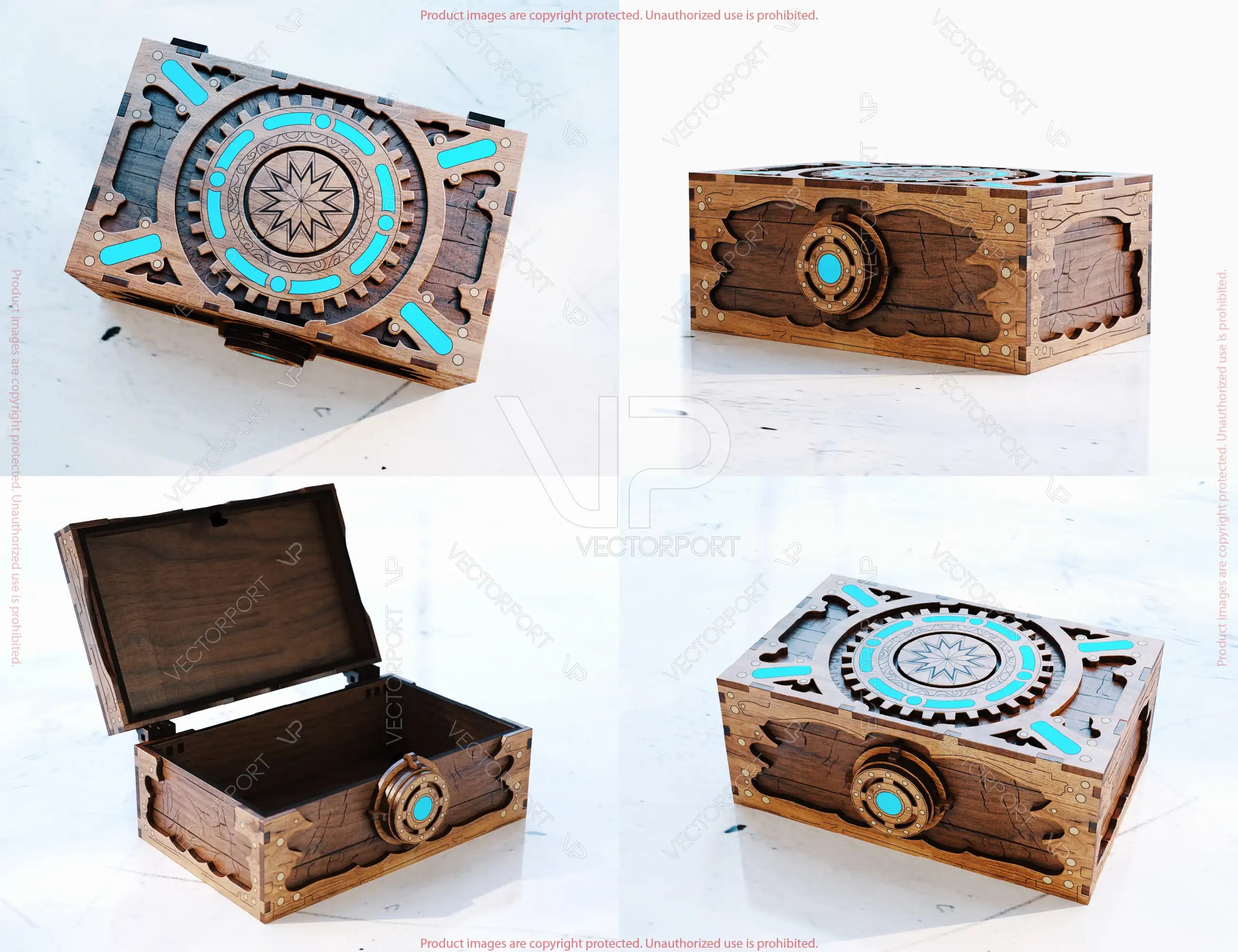 Fantasy Mechanical Wooden Puzzle Box SVG | Laser Cut Steampunk Box Design Decorative Gear Chest Digital Download |#U691|