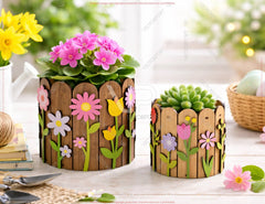 Laser Cut Wooden Flower Pot & Storage Box SVG | Fence Style Planter | Multi-Size Desk Organizer | Digital Download |#U695|