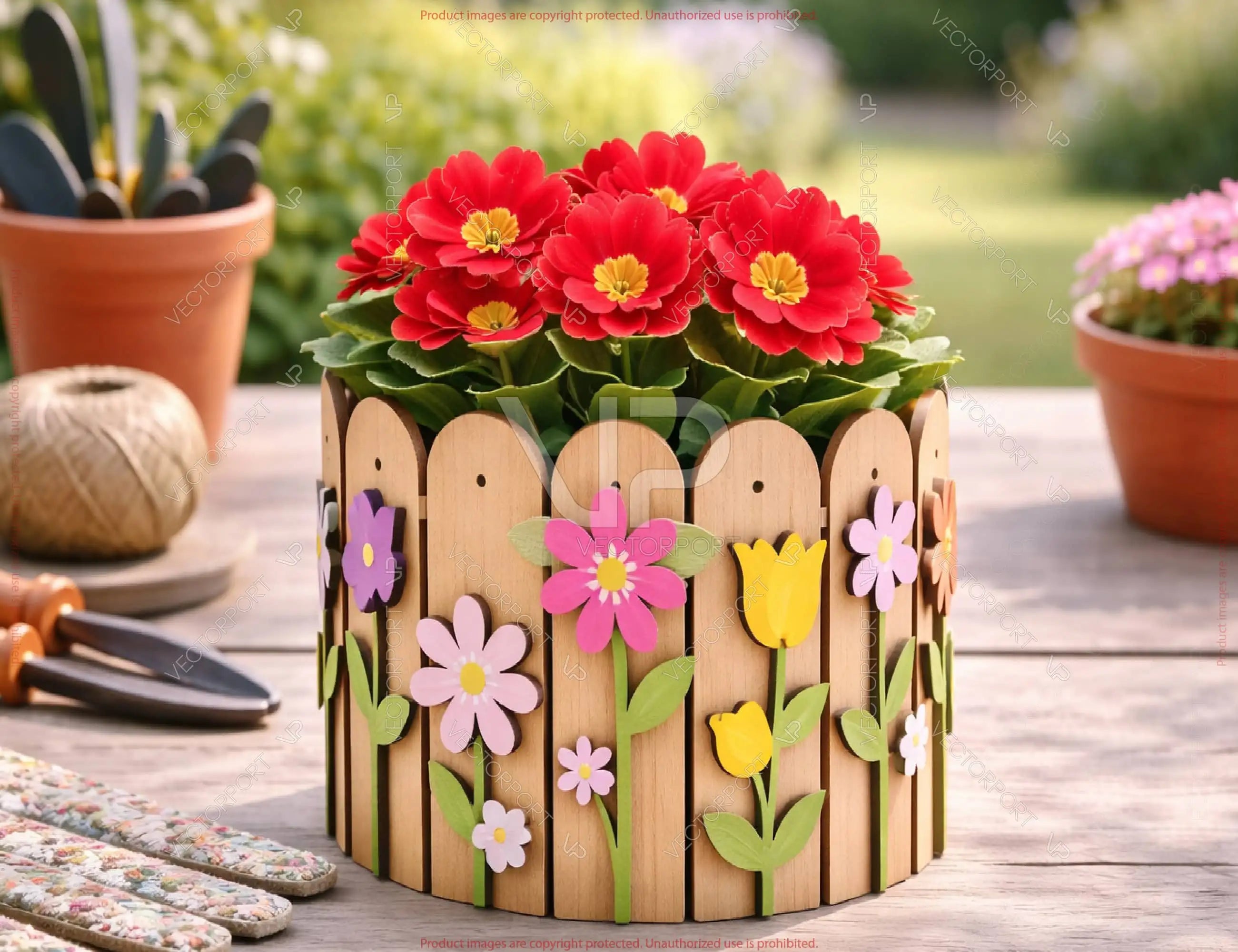 Laser Cut Wooden Flower Pot & Storage Box SVG | Fence Style Planter | Multi-Size Desk Organizer | Digital Download |#U695|