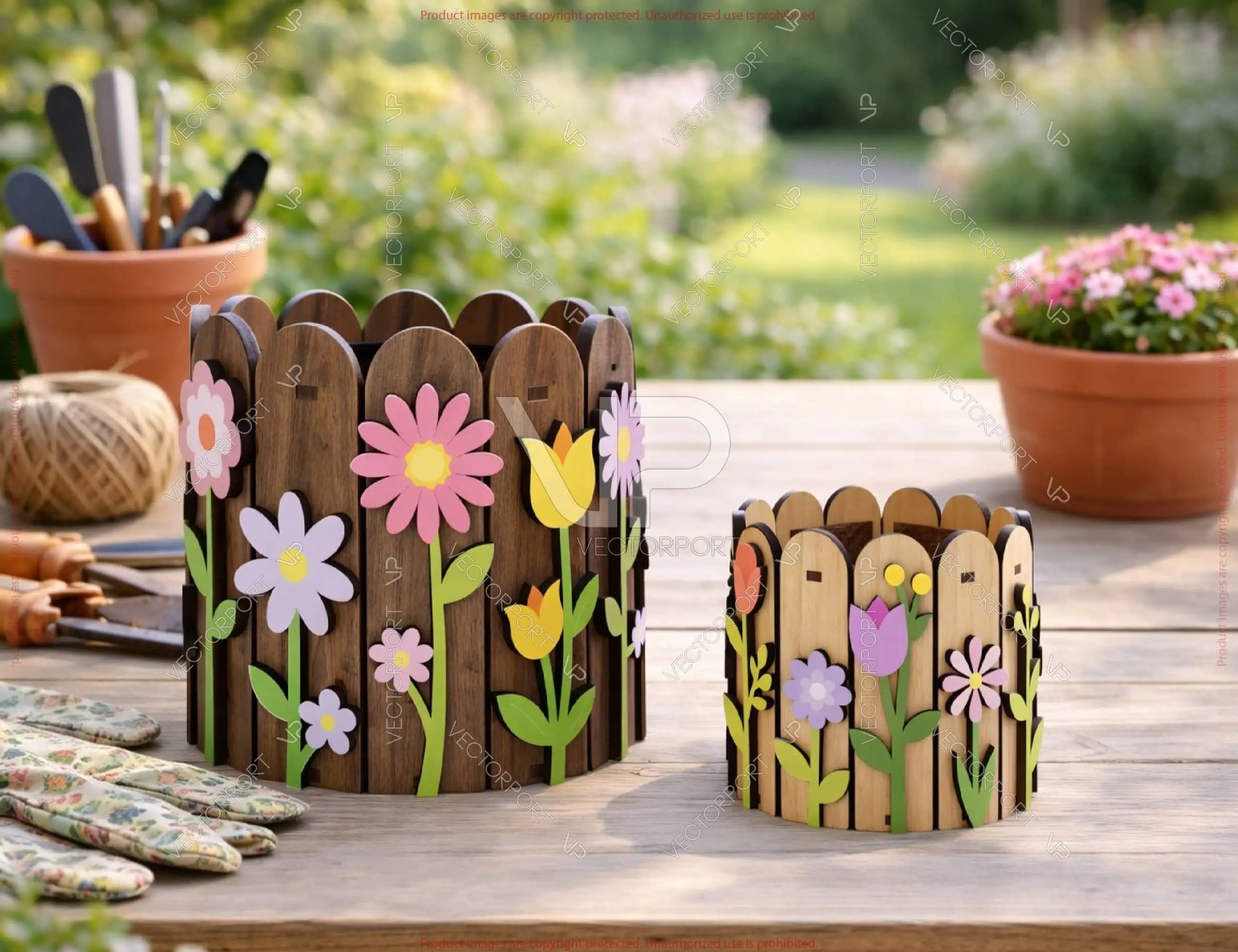 Laser Cut Wooden Flower Pot & Storage Box SVG | Fence Style Planter | Multi-Size Desk Organizer | Digital Download |#U695|