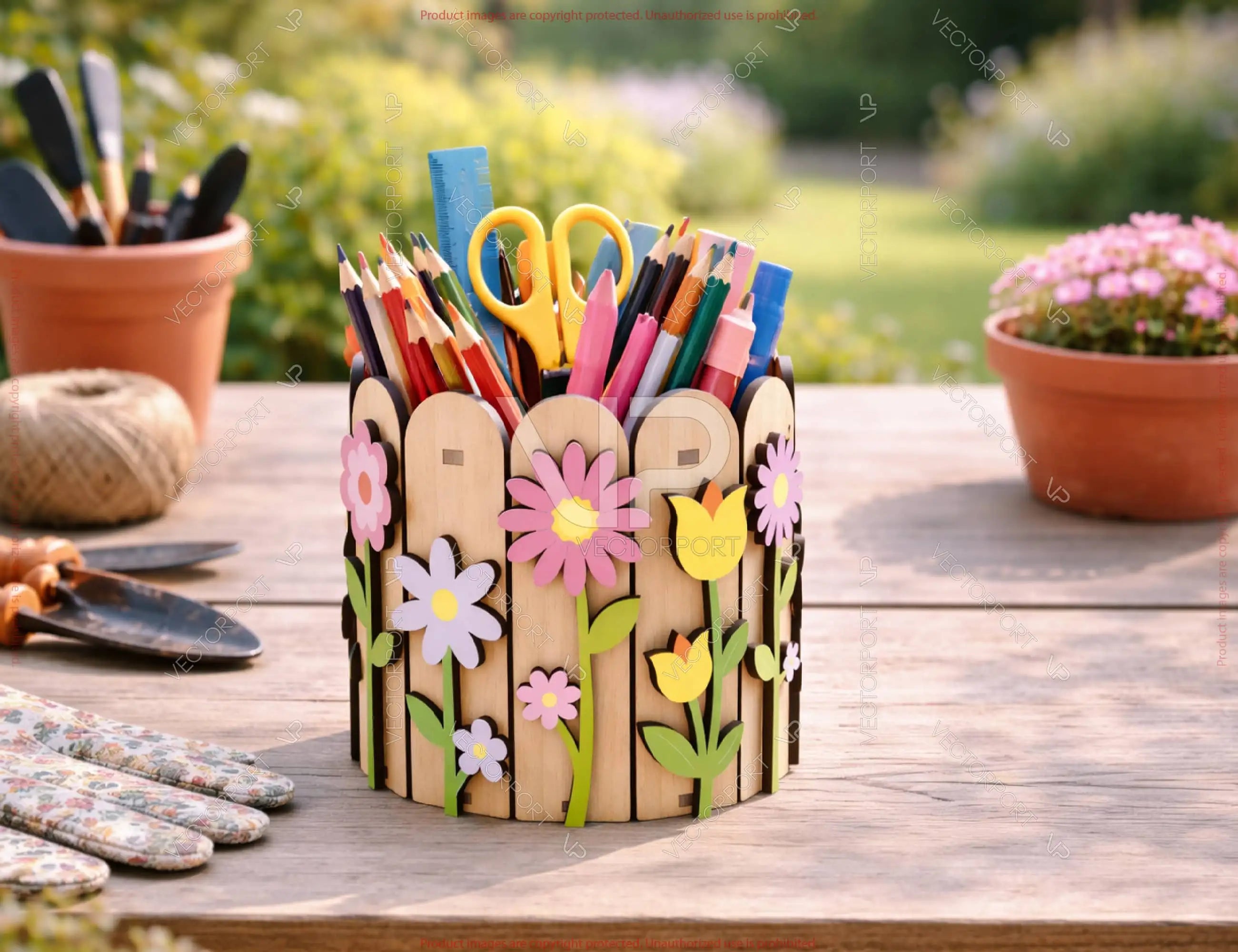 Laser Cut Wooden Flower Pot & Storage Box SVG | Fence Style Planter | Multi-Size Desk Organizer | Digital Download |#U695|
