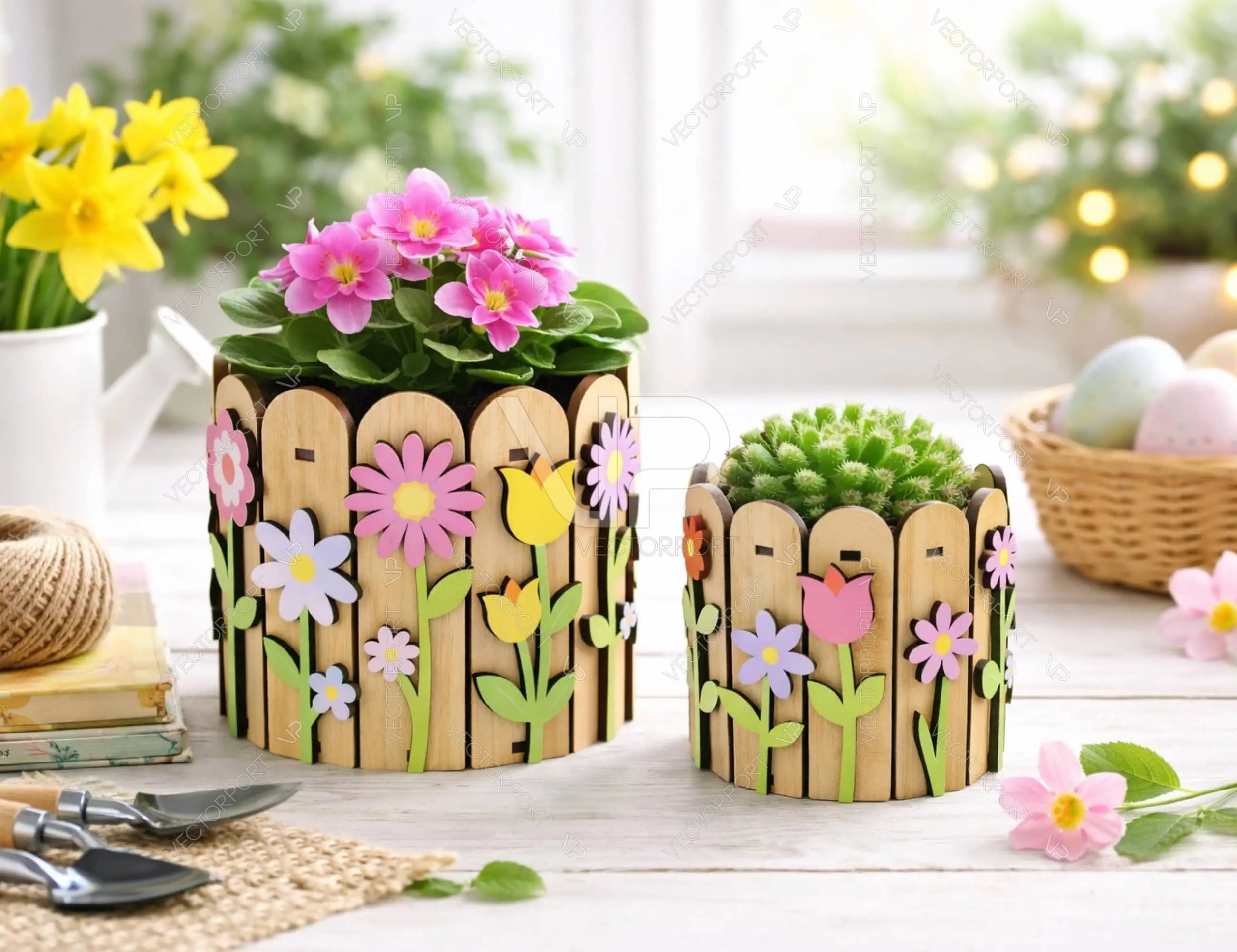 Laser Cut Wooden Flower Pot & Storage Box SVG | Fence Style Planter | Multi-Size Desk Organizer | Digital Download |#U695|