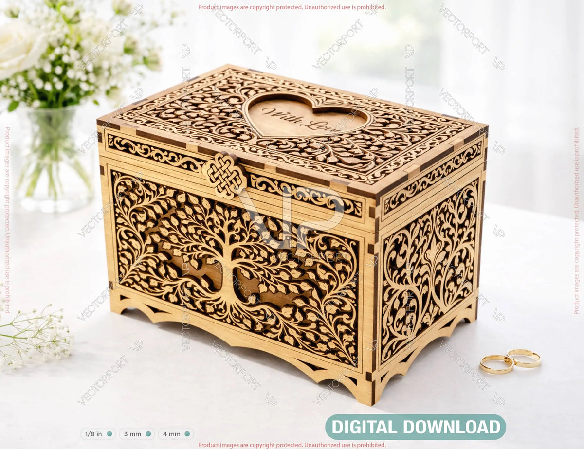 Ornate Wooden Keepsake Box | Laser Cut Heart Gift Box | Elegant Decorative Storage Chest Digital Download |#U696|
