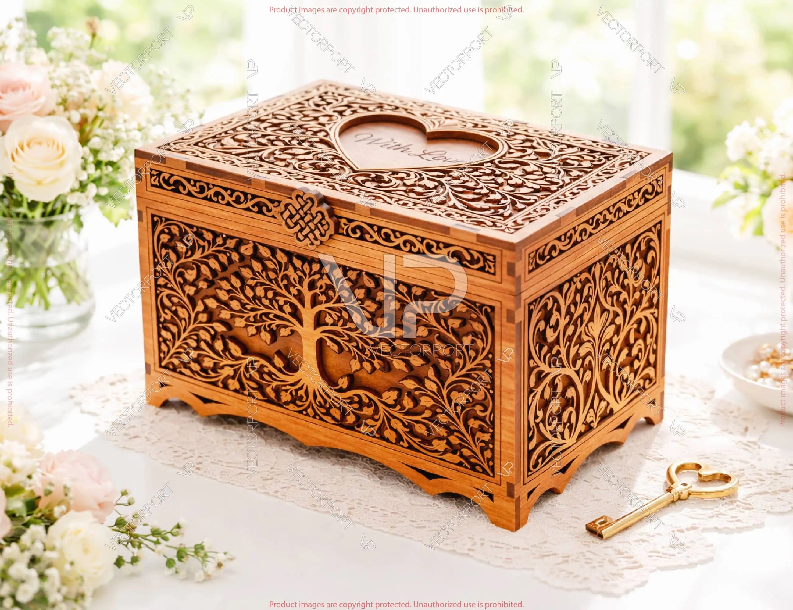 Ornate Wooden Keepsake Box | Laser Cut Heart Gift Box | Elegant Decorative Storage Chest Digital Download |#U696|