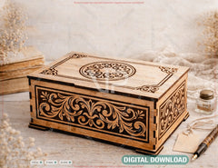 Vintage Style Ornate Wooden Keepsake Box | Laser Cut Gift Box | Engraved Wooden Box Design Digital Download |#U697|