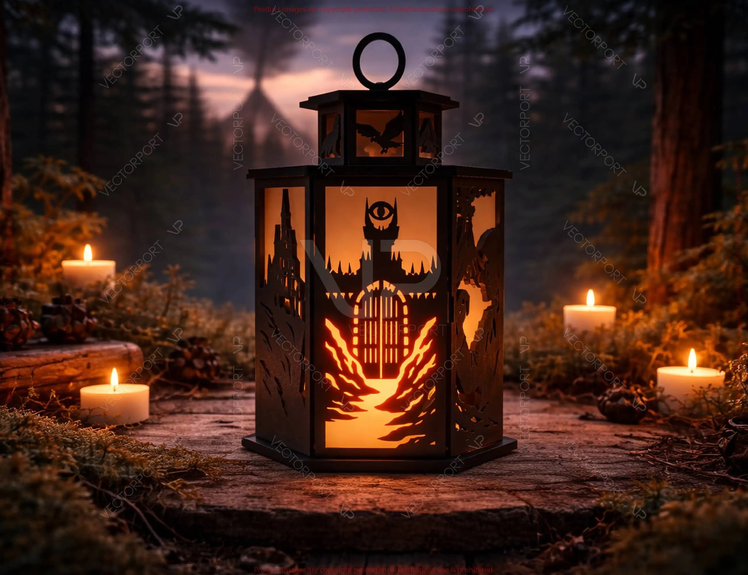 Fantasy Lantern SVG | Dragon & Wizard Laser Cut Lantern | Shadow Box Candle Lantern | Gothic Castle Light Box Digital Download |#U698|