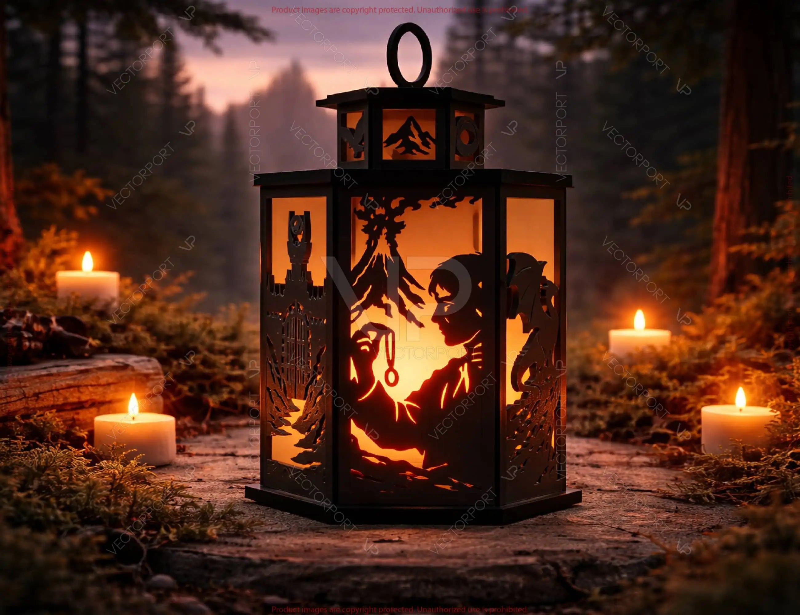 Fantasy Lantern SVG | Dragon & Wizard Laser Cut Lantern | Shadow Box Candle Lantern | Gothic Castle Light Box Digital Download |#U698|