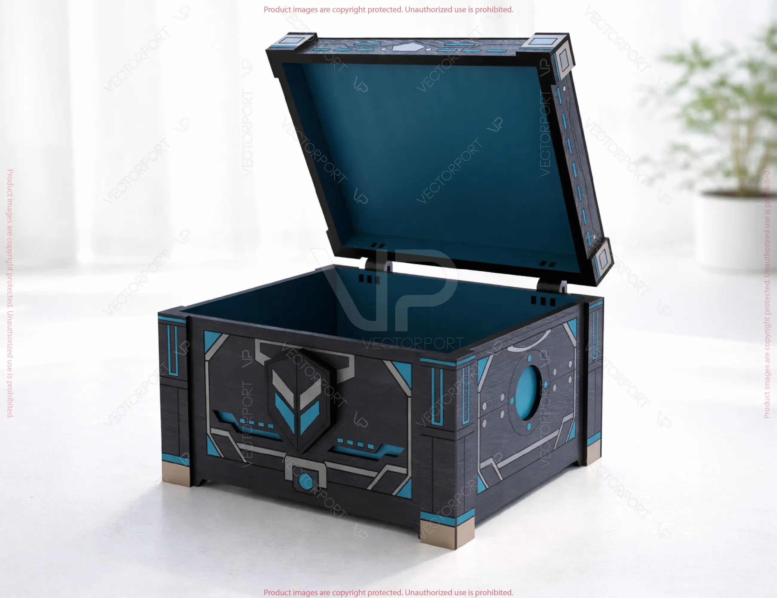 Futuristic Laser Cut Box SVG | Sci-Fi Wooden Storage Box | High-Tech Geometric Keepsake Stash Box Digital Download |#U699|