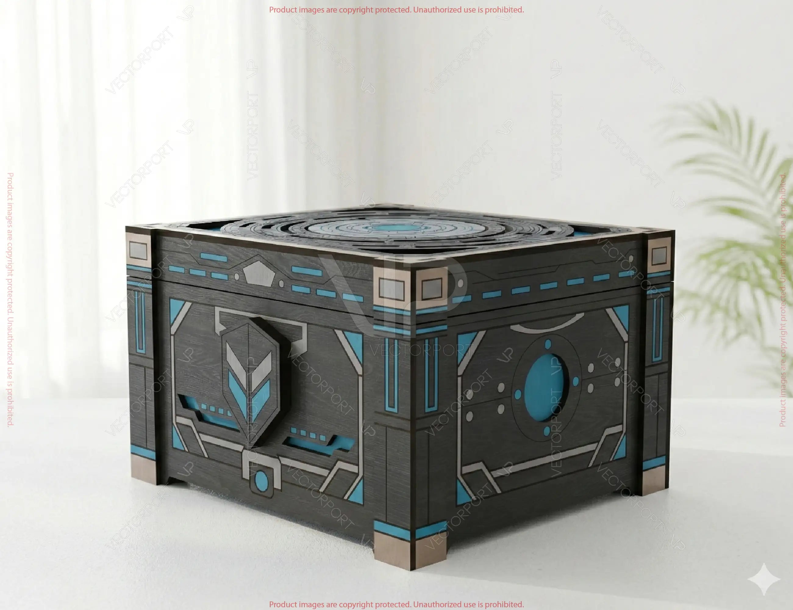 Futuristic Laser Cut Box SVG | Sci-Fi Wooden Storage Box | High-Tech Geometric Keepsake Stash Box Digital Download |#U699|