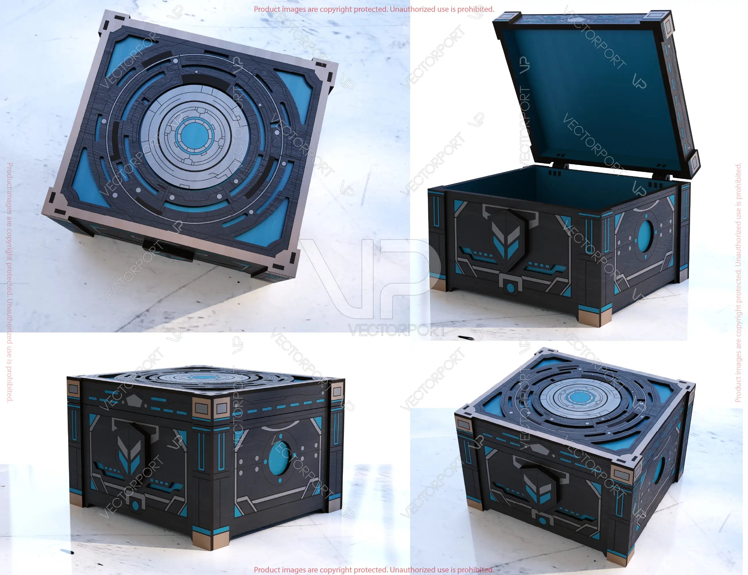 Futuristic Laser Cut Box SVG | Sci-Fi Wooden Storage Box | High-Tech Geometric Keepsake Stash Box Digital Download |#U699|