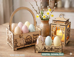 Easter Laser Cut Bundle | Egg Holder, Basket & Lantern SVG | Bunny Easter Decor | Laser Cut Files Digital Download |#U700|