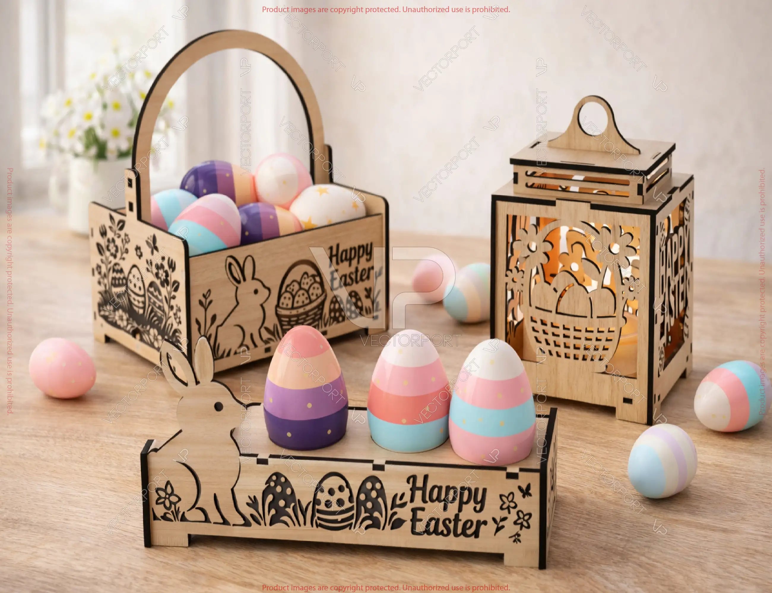 Easter Laser Cut Bundle | Egg Holder, Basket & Lantern SVG | Bunny Easter Decor | Laser Cut Files Digital Download |#U700|