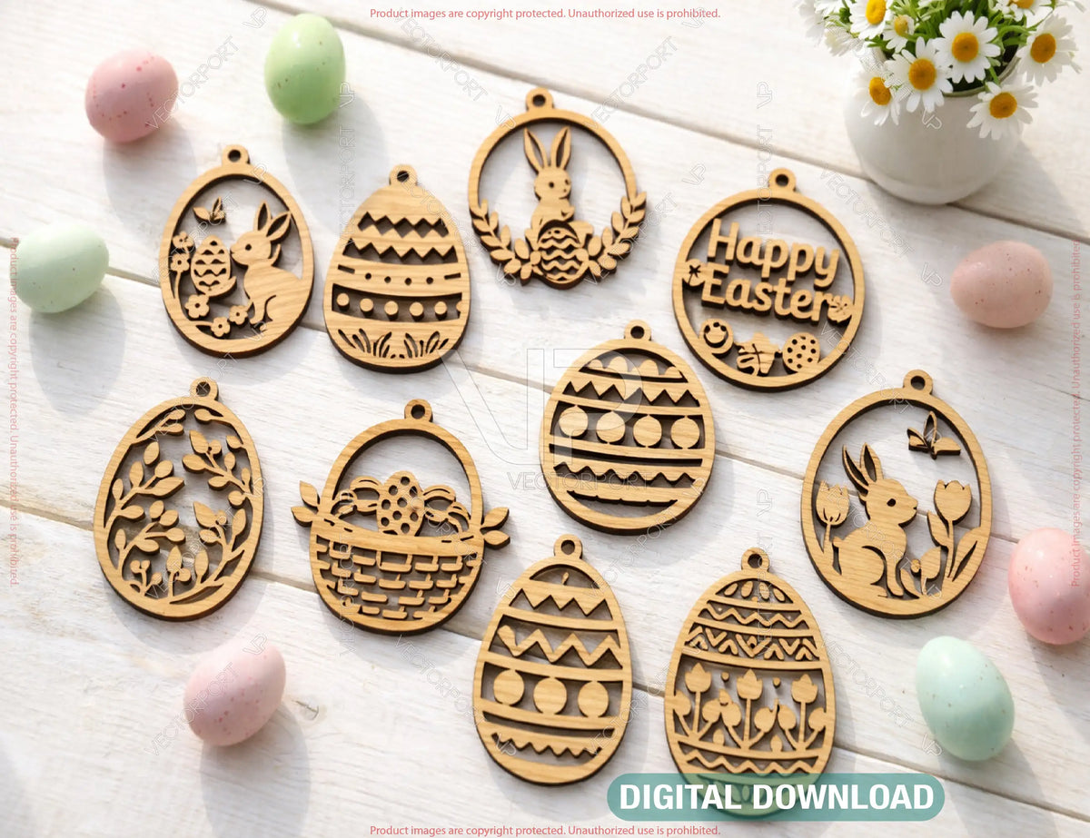 Easter Ornament Bundle | 25 Laser Cut Easter Ornaments SVG | Bunny Egg Chick Basket Wooden Ornament Files Digital Download |#U701|