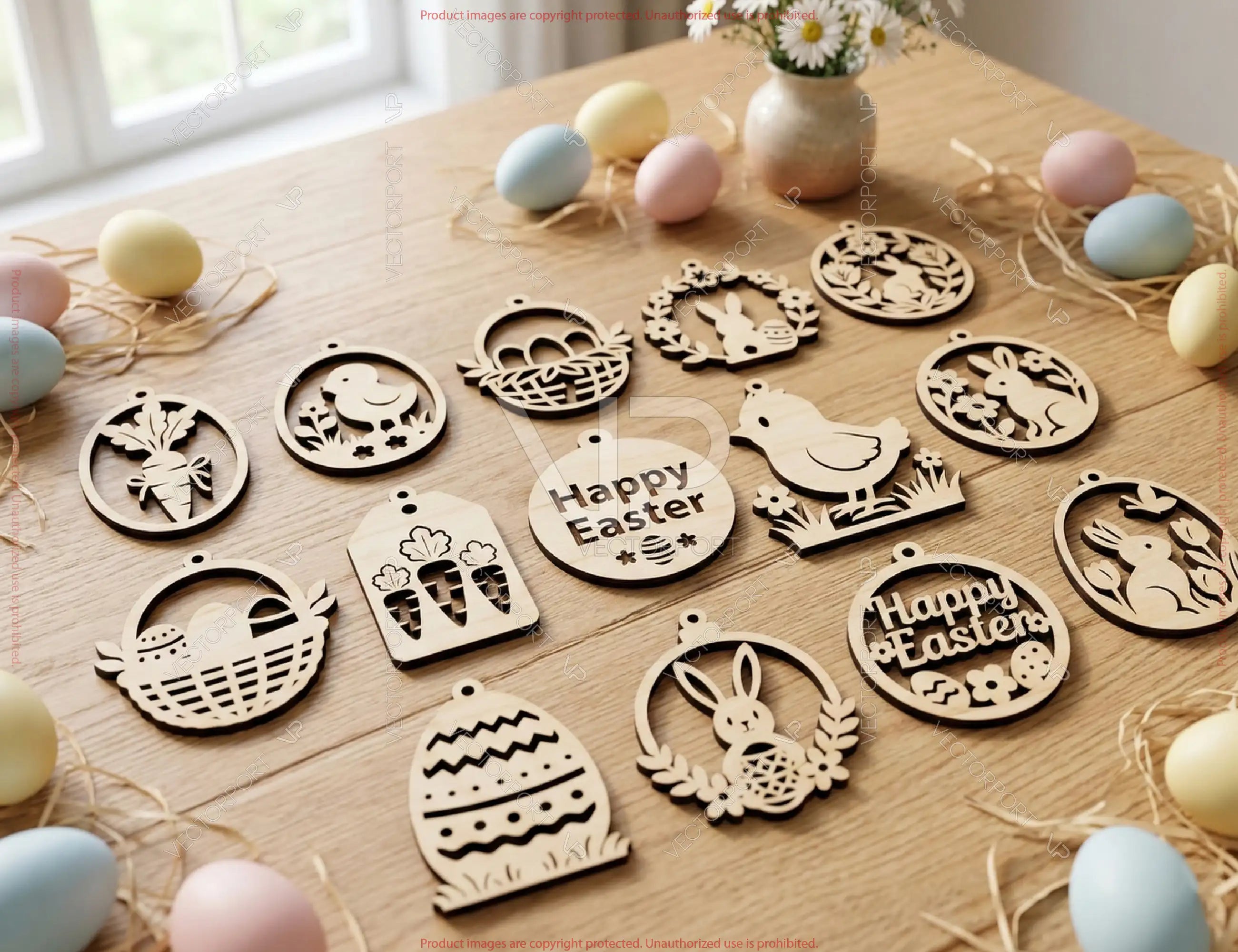 Easter Ornament Bundle | 25 Laser Cut Easter Ornaments SVG | Bunny Egg Chick Basket Wooden Ornament Files Digital Download |#U701|