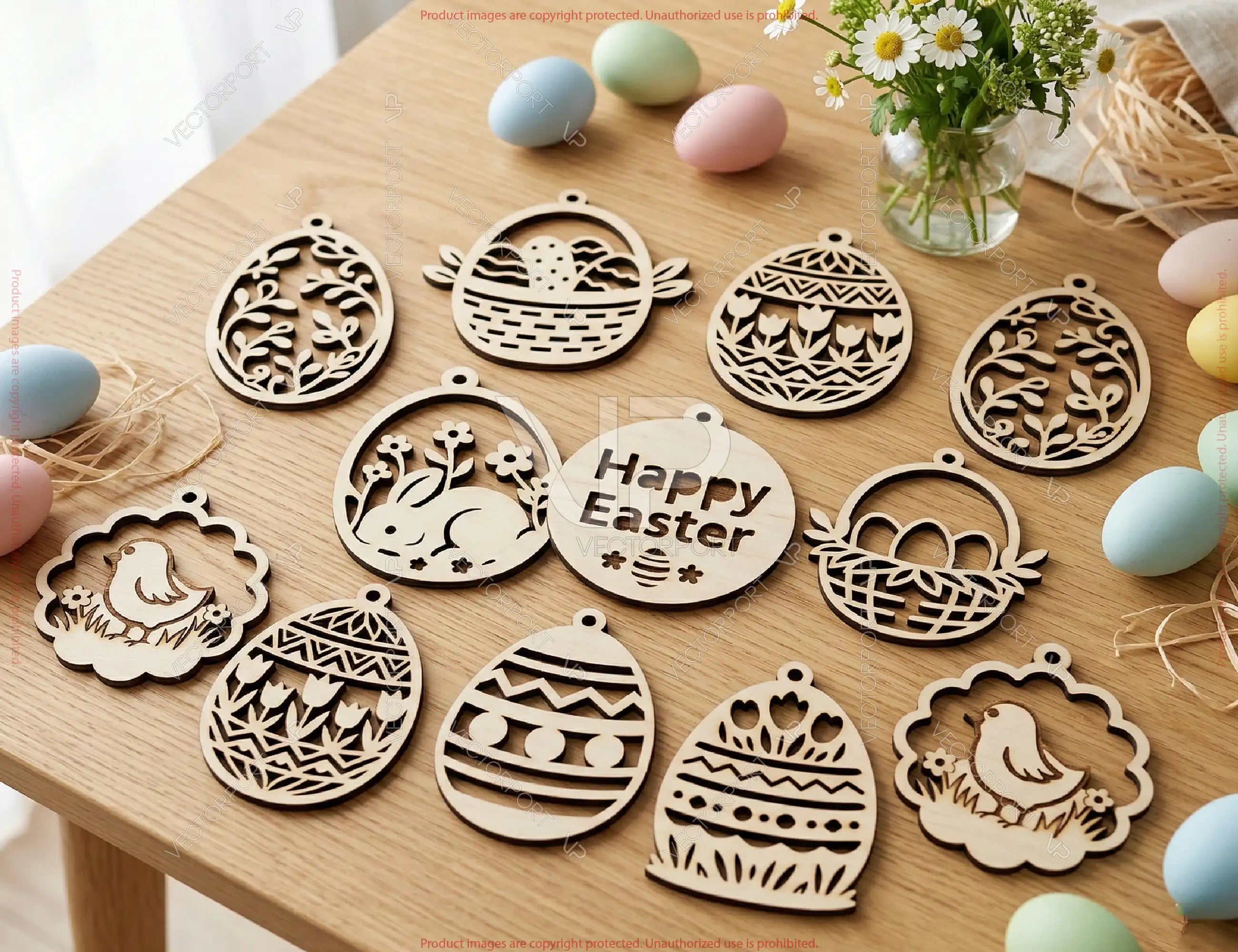 Easter Ornament Bundle | 25 Laser Cut Easter Ornaments SVG | Bunny Egg Chick Basket Wooden Ornament Files Digital Download |#U701|