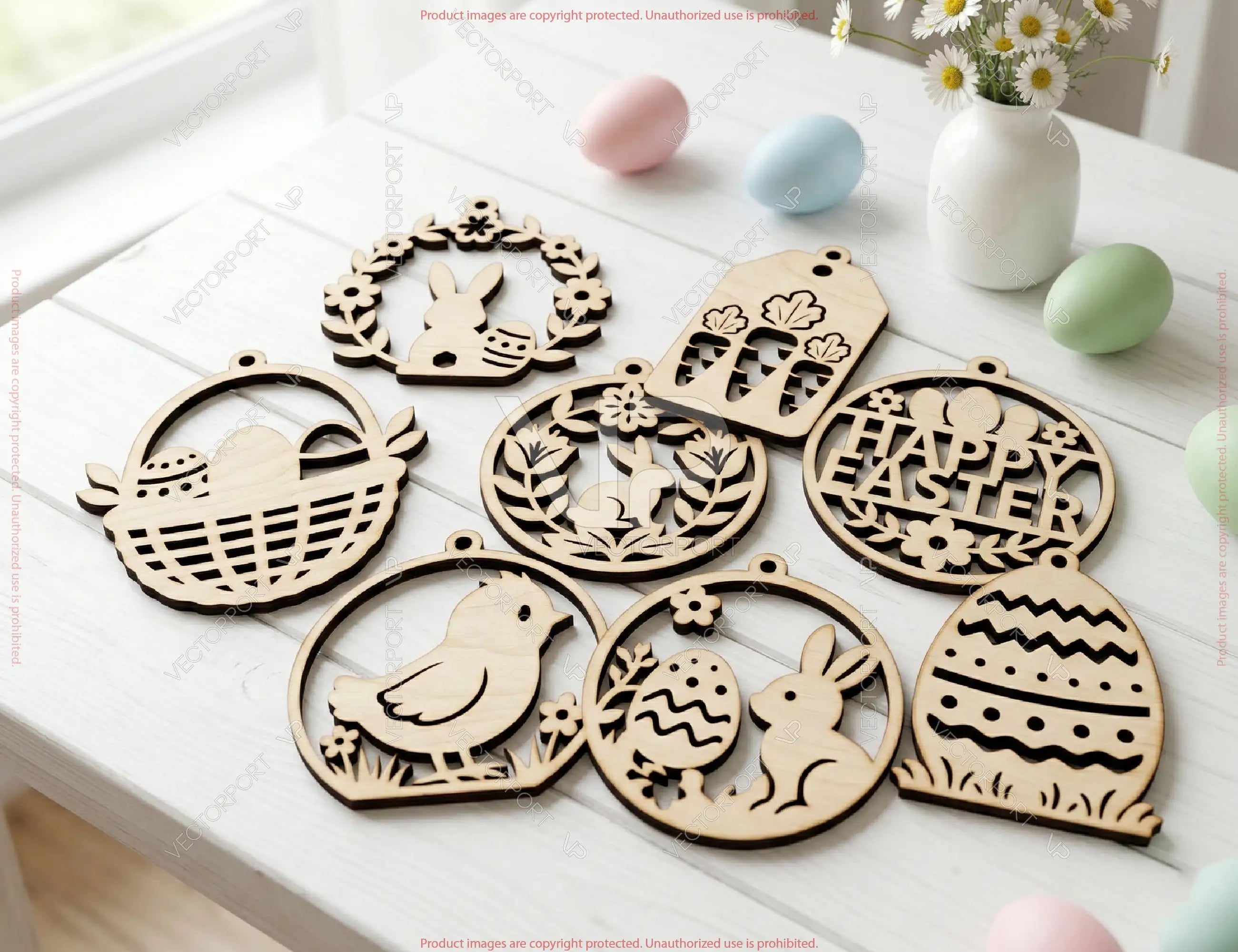 Easter Ornament Bundle | 25 Laser Cut Easter Ornaments SVG | Bunny Egg Chick Basket Wooden Ornament Files Digital Download |#U701|