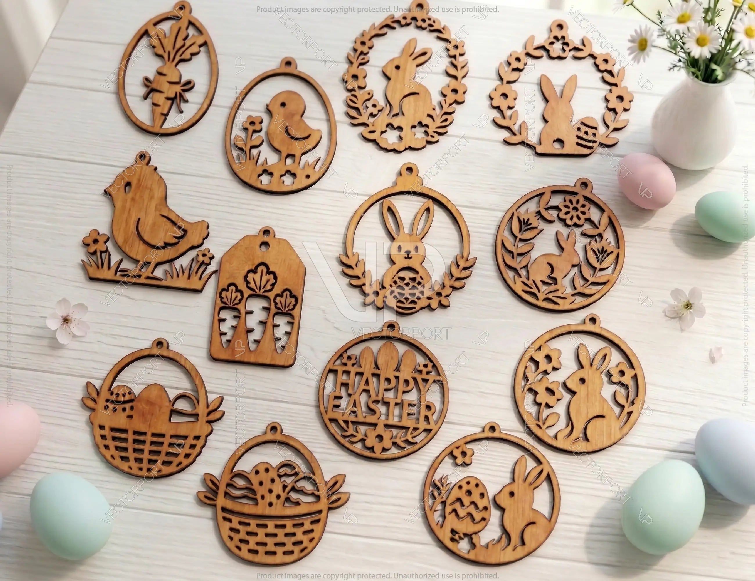 Easter Ornament Bundle | 25 Laser Cut Easter Ornaments SVG | Bunny Egg Chick Basket Wooden Ornament Files Digital Download |#U701|