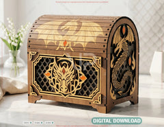 Dragon Wooden Box, Laser Cut Treasure Chest, Fantasy Dragon Gift Box Wooden Keepsake Box Digital Download |#U714|
