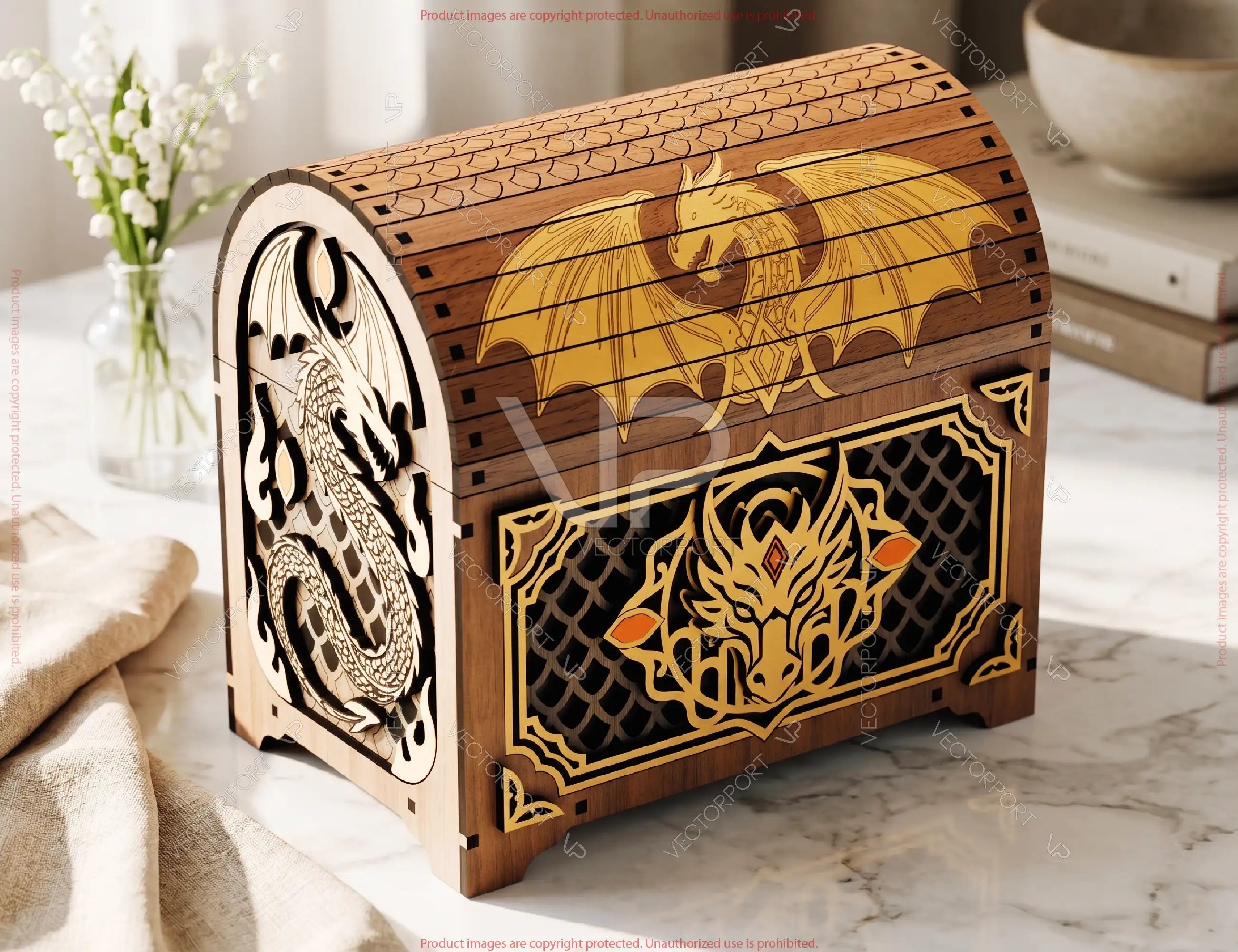 Dragon Wooden Box, Laser Cut Treasure Chest, Fantasy Dragon Gift Box Wooden Keepsake Box Digital Download |#U714|