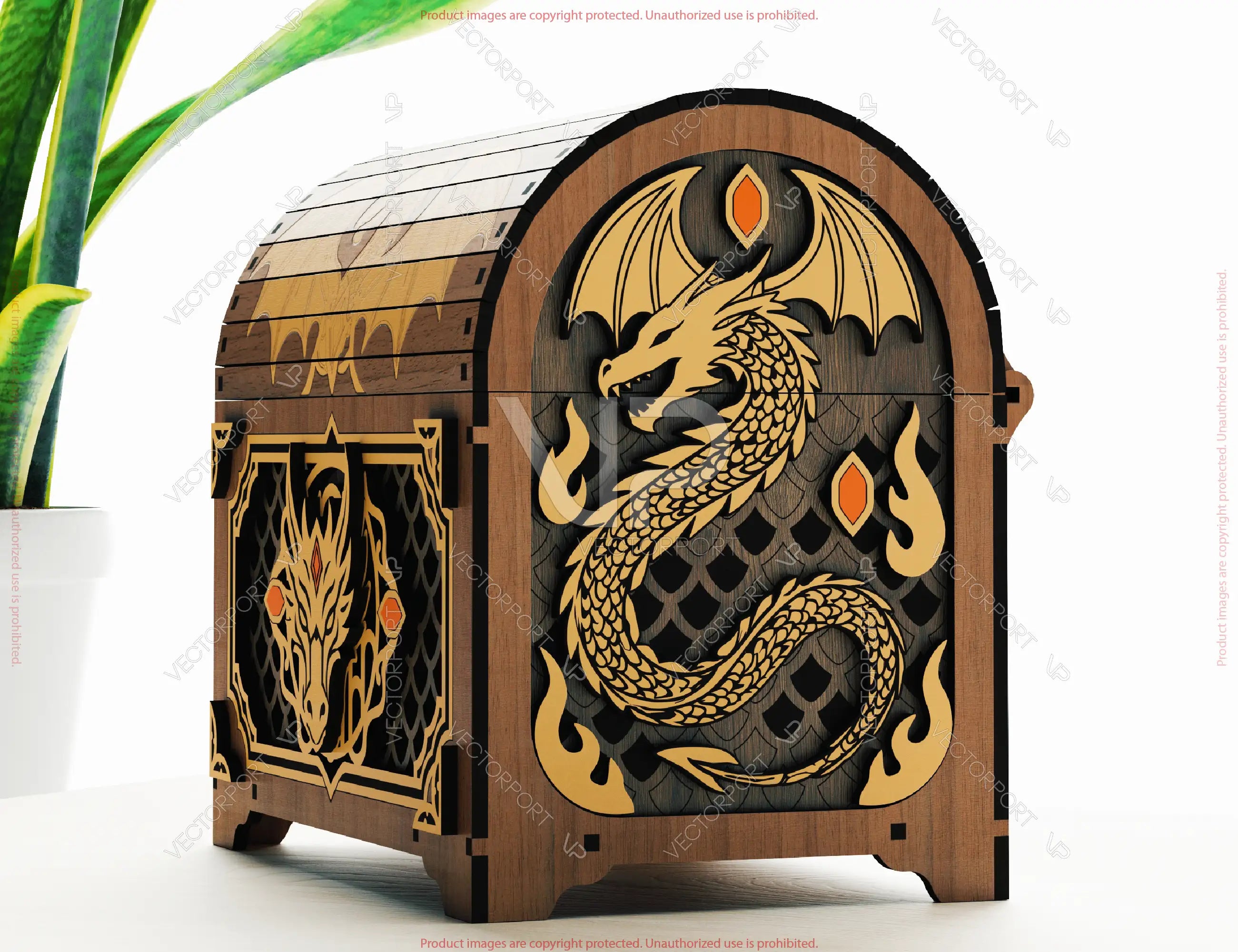 Dragon Wooden Box, Laser Cut Treasure Chest, Fantasy Dragon Gift Box Wooden Keepsake Box Digital Download |#U714|