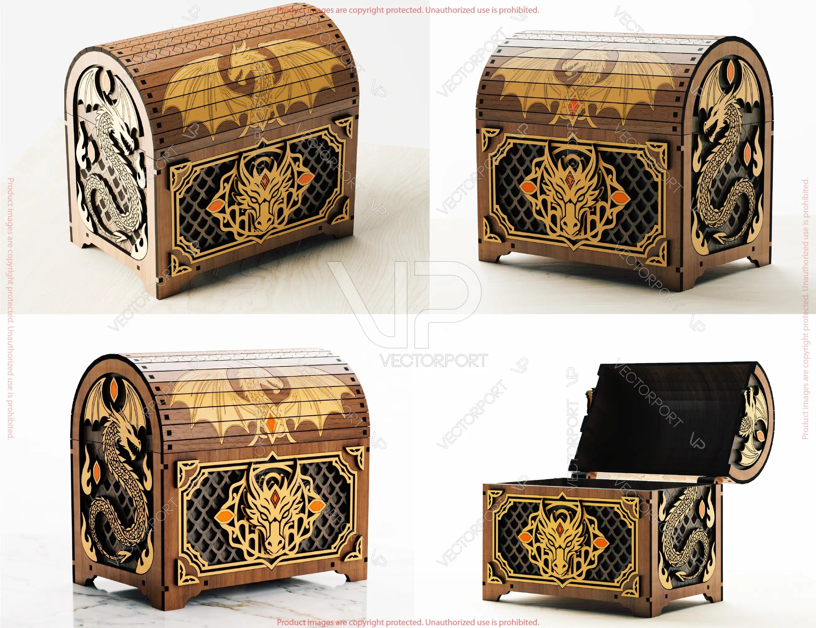 Dragon Wooden Box, Laser Cut Treasure Chest, Fantasy Dragon Gift Box Wooden Keepsake Box Digital Download |#U714|