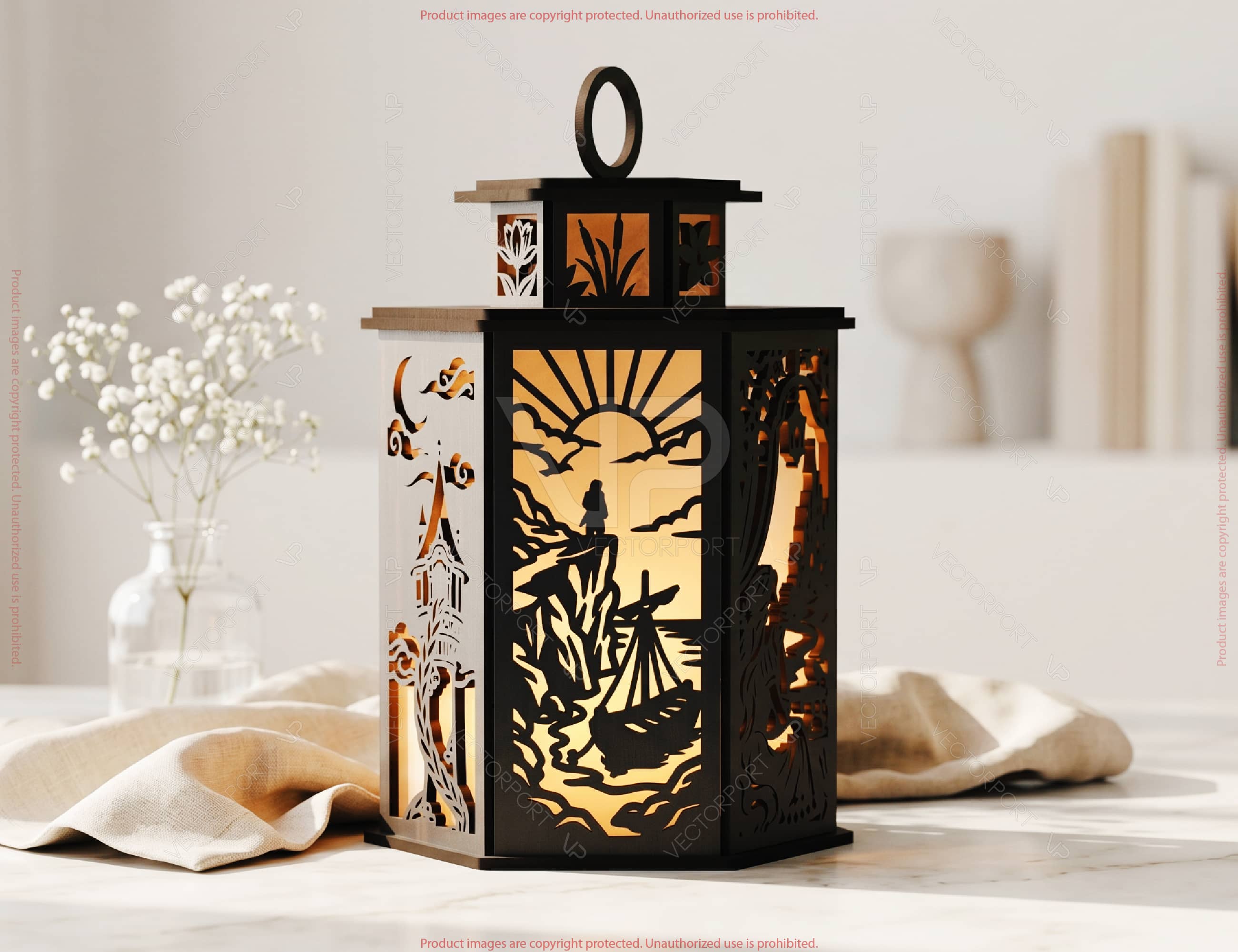 Enchanted Tower Lantern SVG | Fairy Tale Silhouette Candle Holder | Magical Hair Story Light Box | Laser Cut Digital Download |#U715|