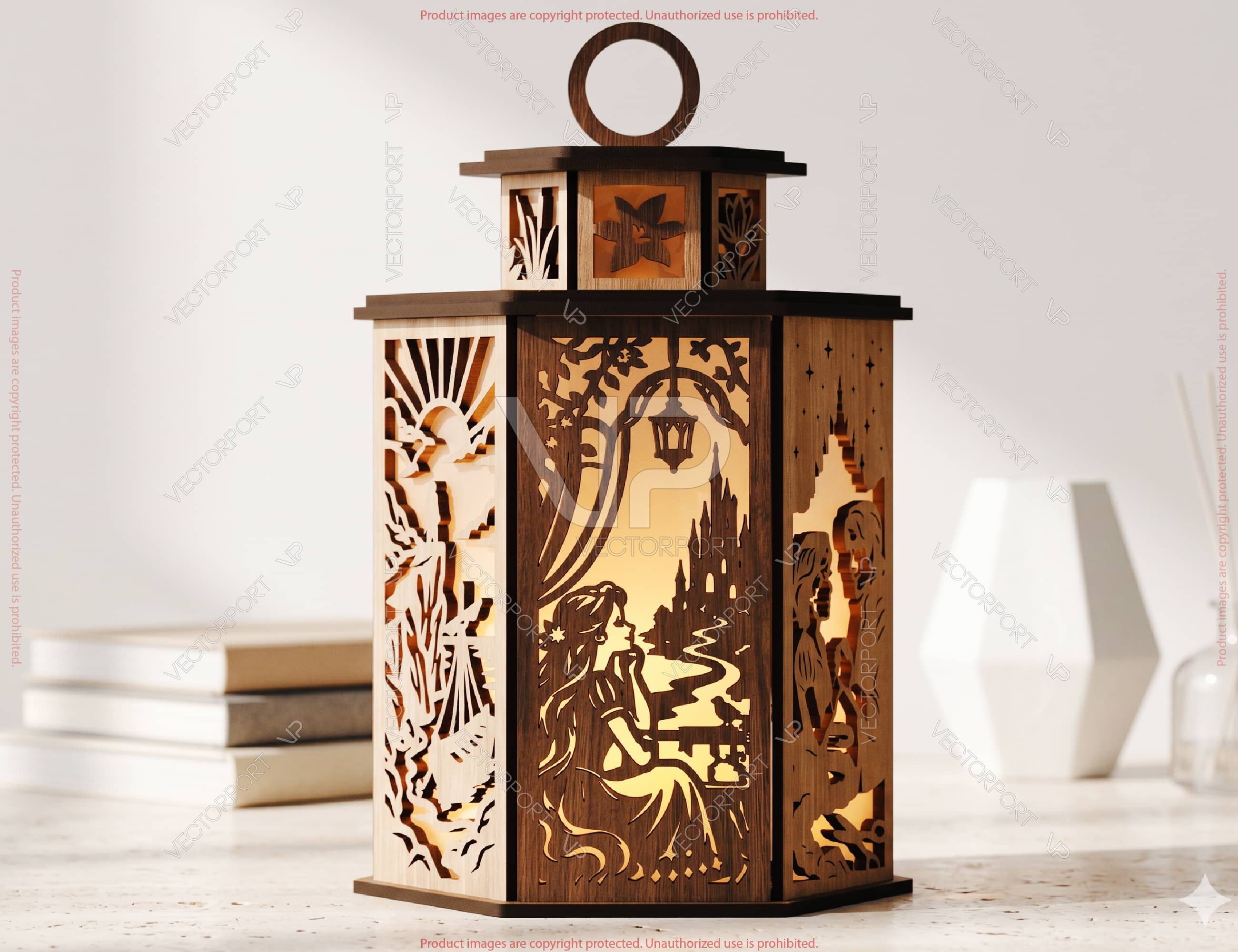 Enchanted Tower Lantern SVG | Fairy Tale Silhouette Candle Holder | Magical Hair Story Light Box | Laser Cut Digital Download |#U715|
