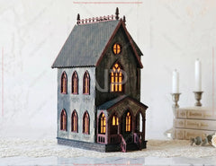 Gothic Haunted House Lantern SVG – Laser Cut Victorian House – Layered Wooden Luminary Digital Download |#U716| VectorPort