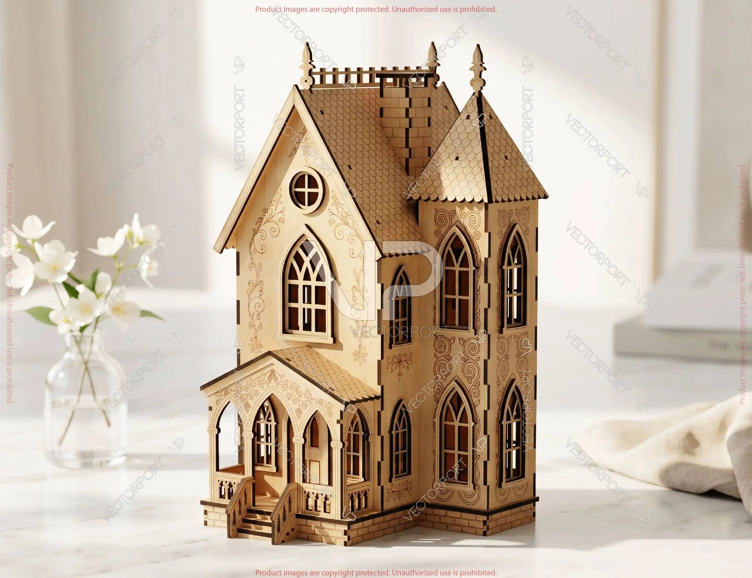 Gothic Haunted House Lantern SVG – Laser Cut Victorian House – Layered Wooden Luminary Digital Download |#U716| VectorPort
