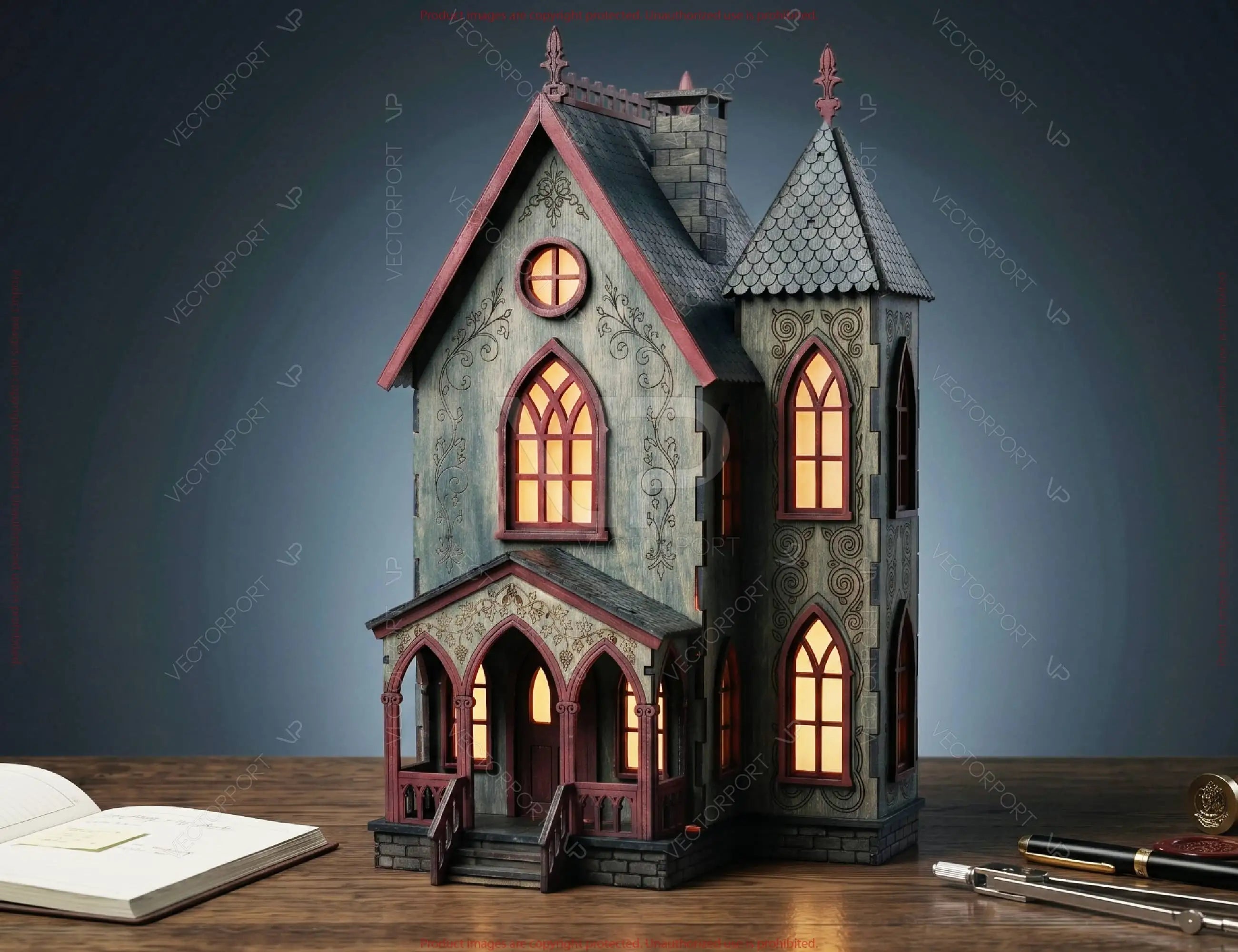 Gothic Haunted House Lantern SVG – Laser Cut Victorian House – Layered Wooden Luminary Digital Download |#U716| VectorPort