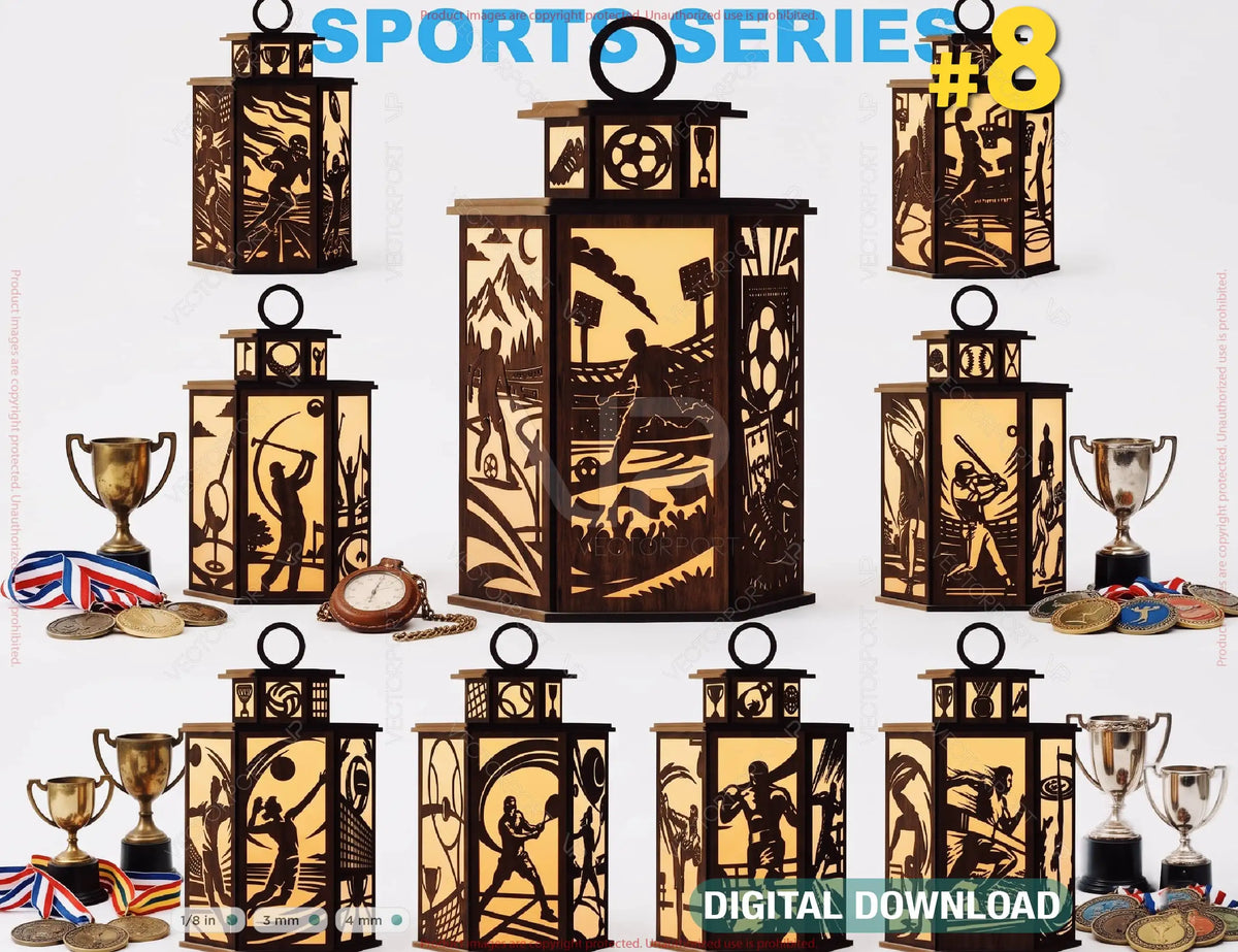 Sports Series Lantern Bundle SVG | 10 Sports Themed Silhouette Lanterns Laser Cut Digital Download |#U717|