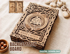 Viking Backgammon Set SVG | Norse Tavla Board Game Box Laser Cut Folding Game Case Dice Digital Download |#U718| VectorPort
