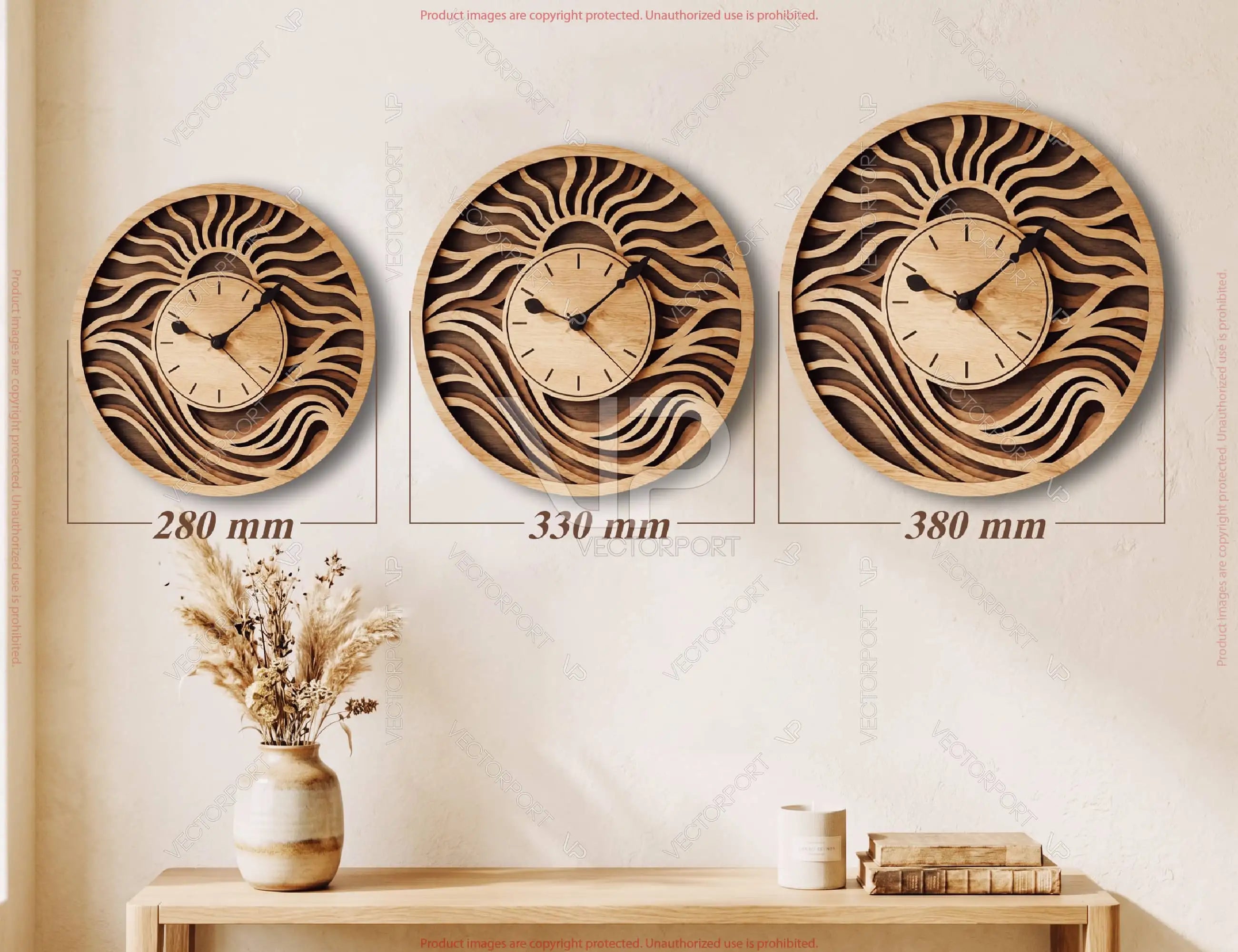 Modern Wooden Wall Clock SVG | Layered Laser Cut Clock File | Abstract Wave Clock Design Digital Download |#U719|