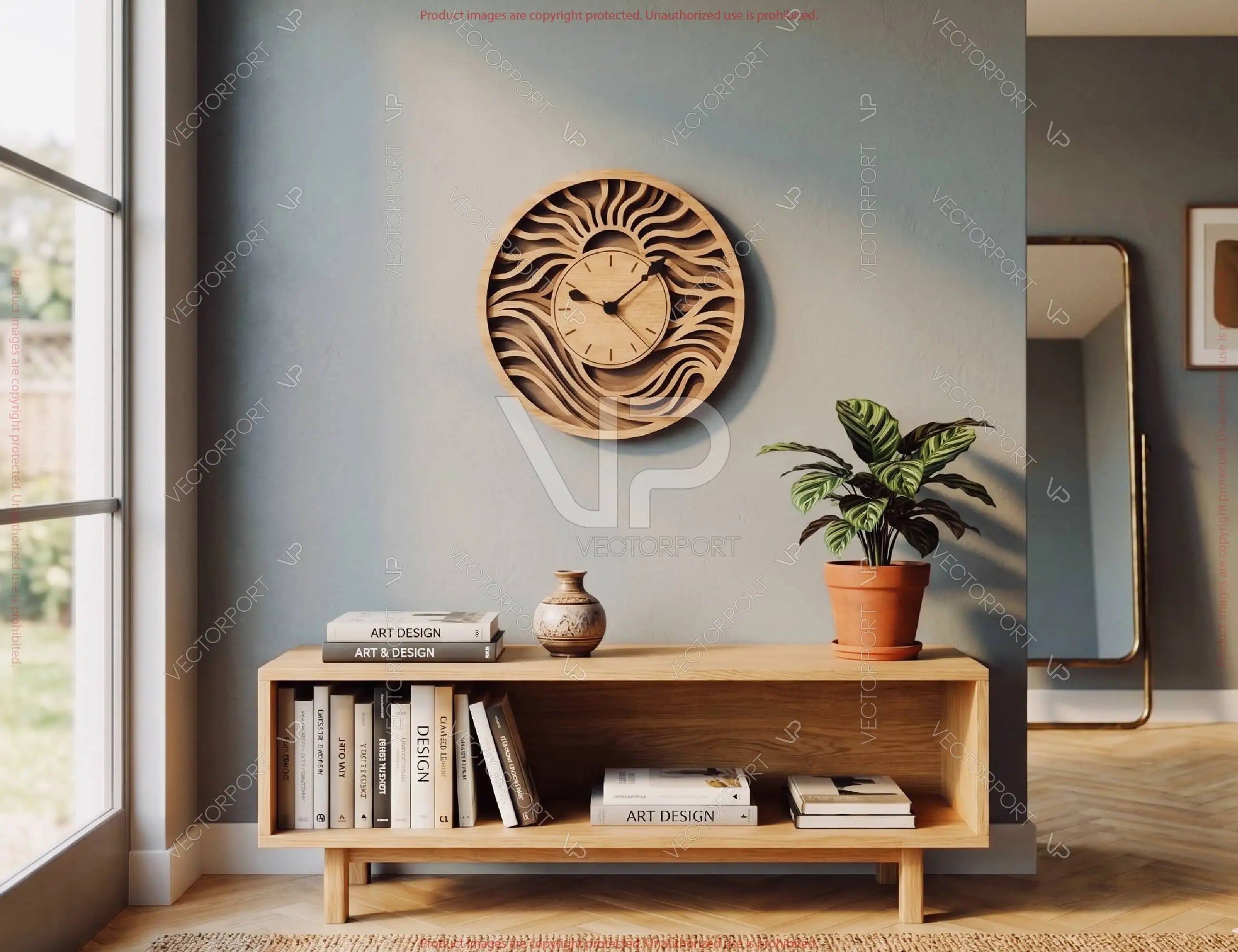 Modern Wooden Wall Clock SVG | Layered Laser Cut Clock File | Abstract Wave Clock Design Digital Download |#U719|