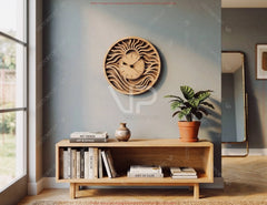 Modern Wooden Wall Clock SVG | Layered Laser Cut Clock File | Abstract Wave Clock Design Digital Download |#U719|